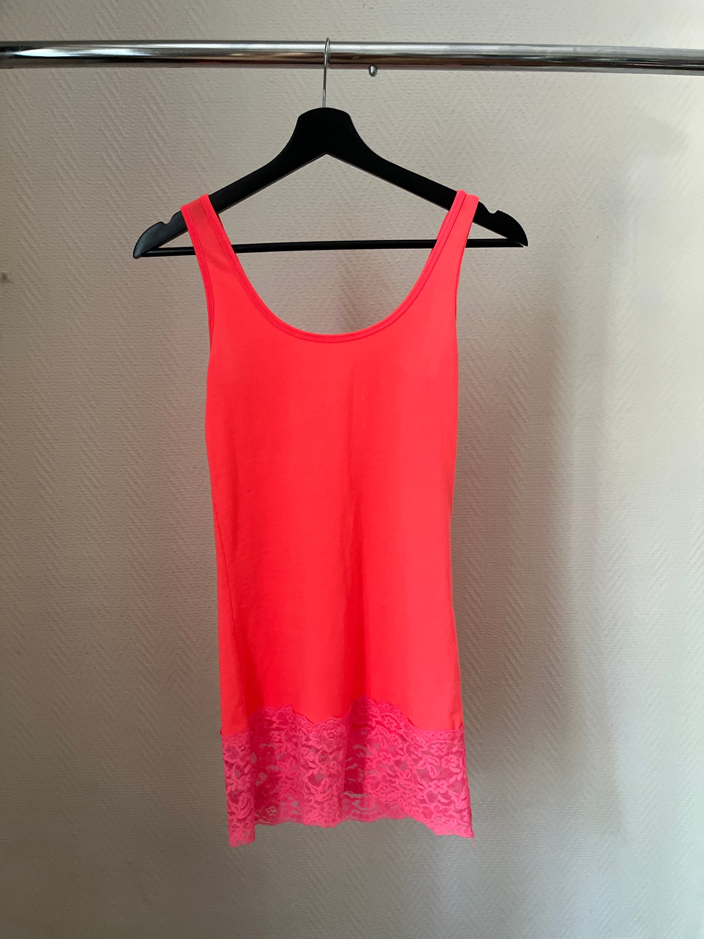 Vintage neon pink & lace mini dress
