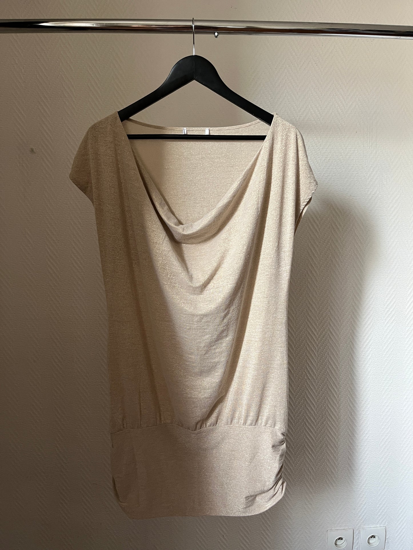 Vintage beige draped sparkling dress/tunique