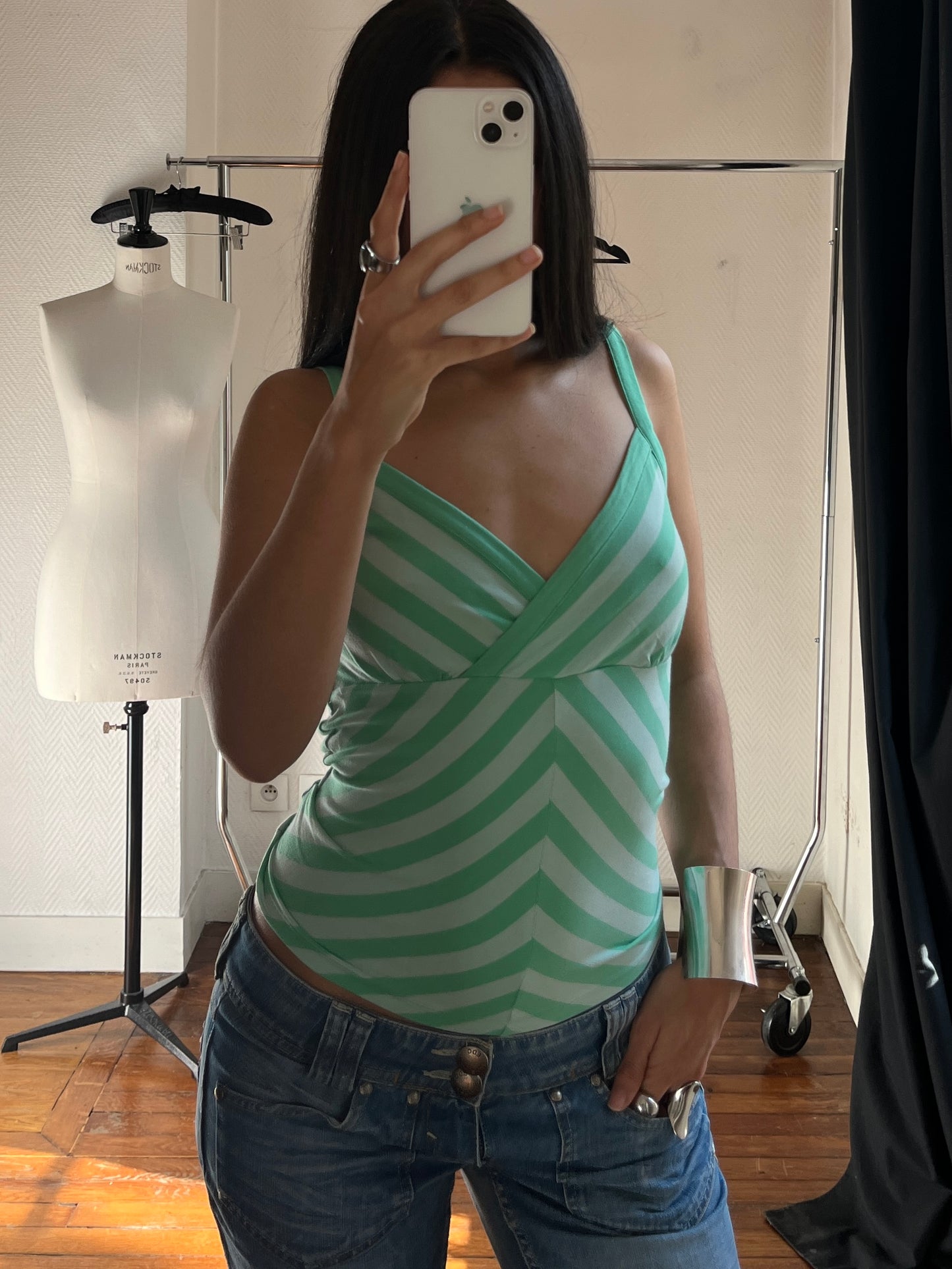 Striped green tank top