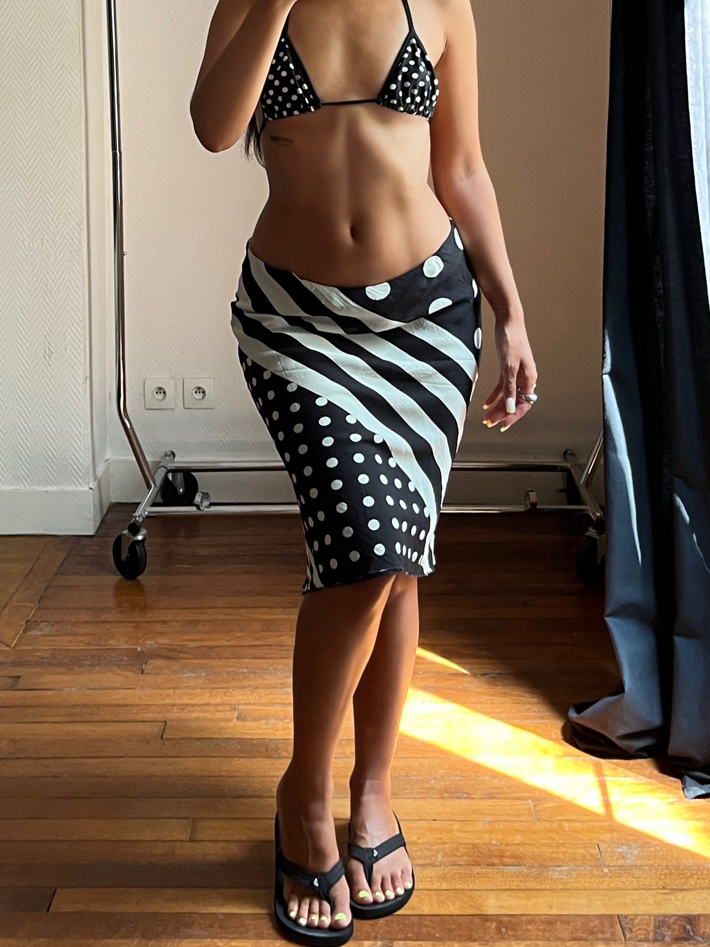 Vintage striped & polka dot midi skirt