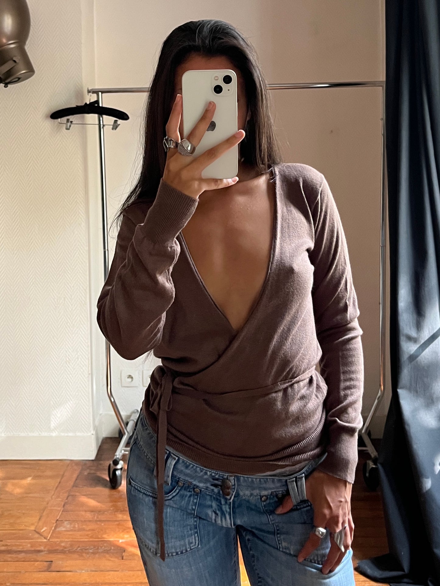Vintage wrap up draped knitted top