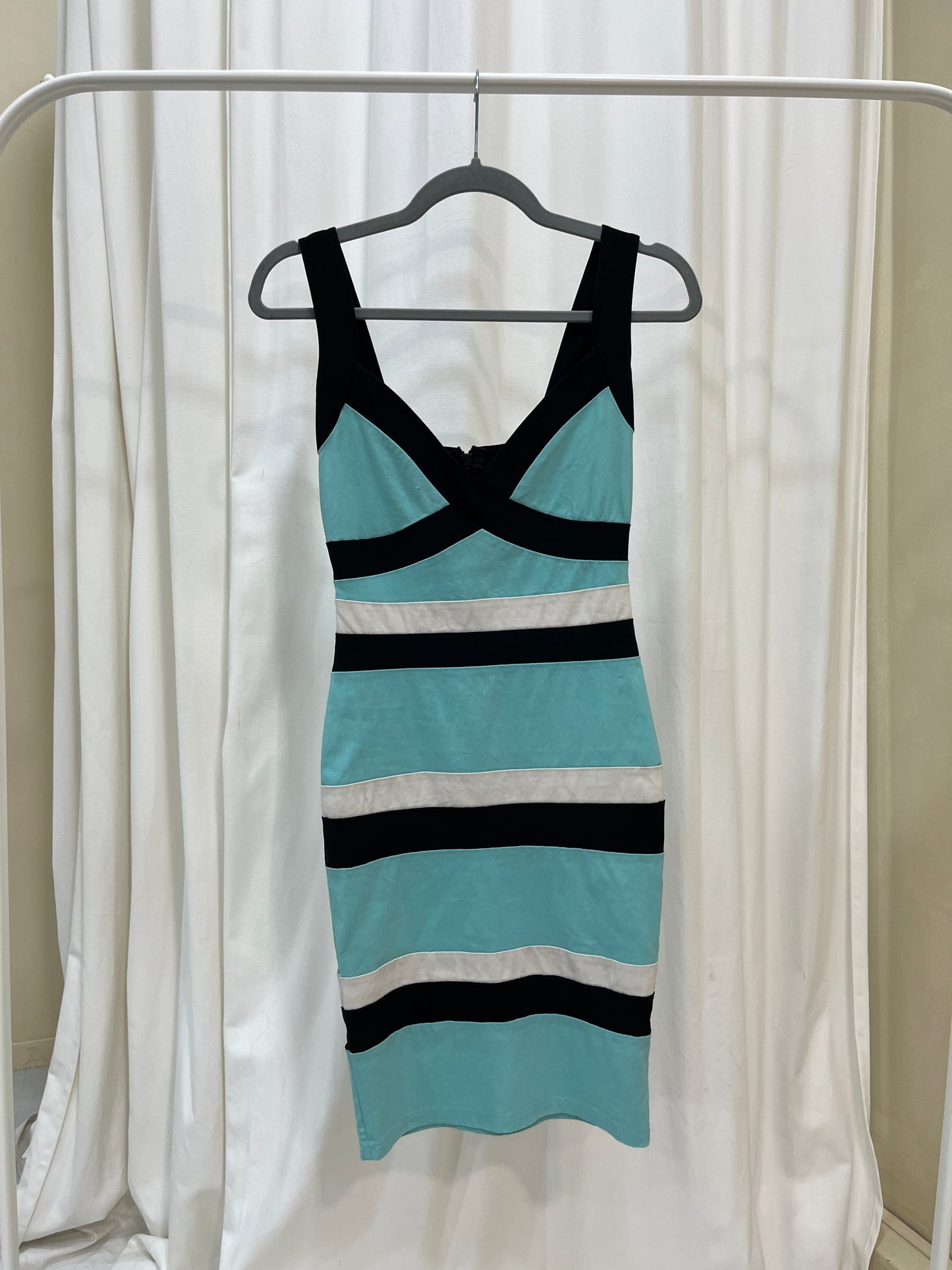 Vintage blue white & black striped bandage dress