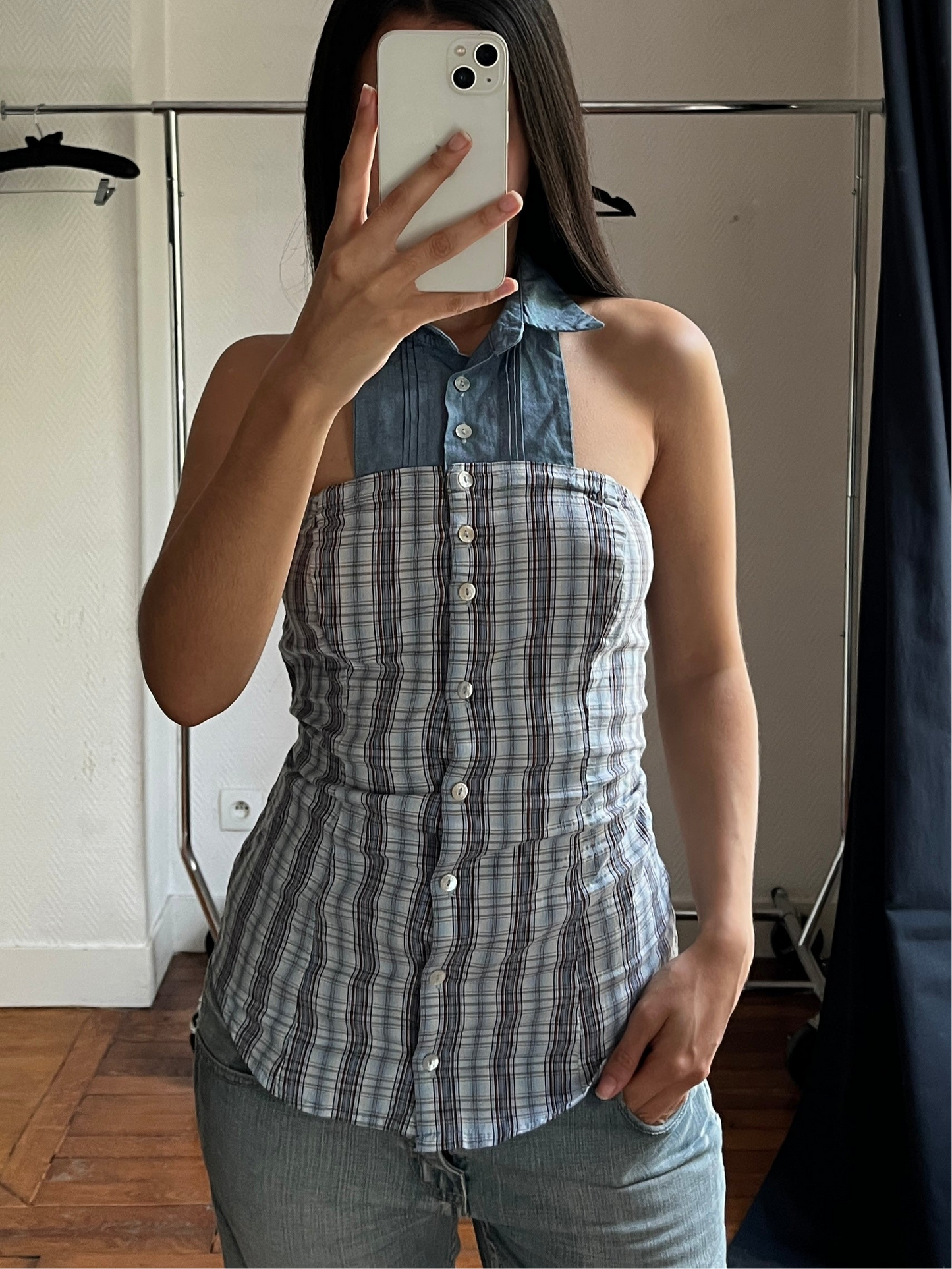 Bimaterial halter top