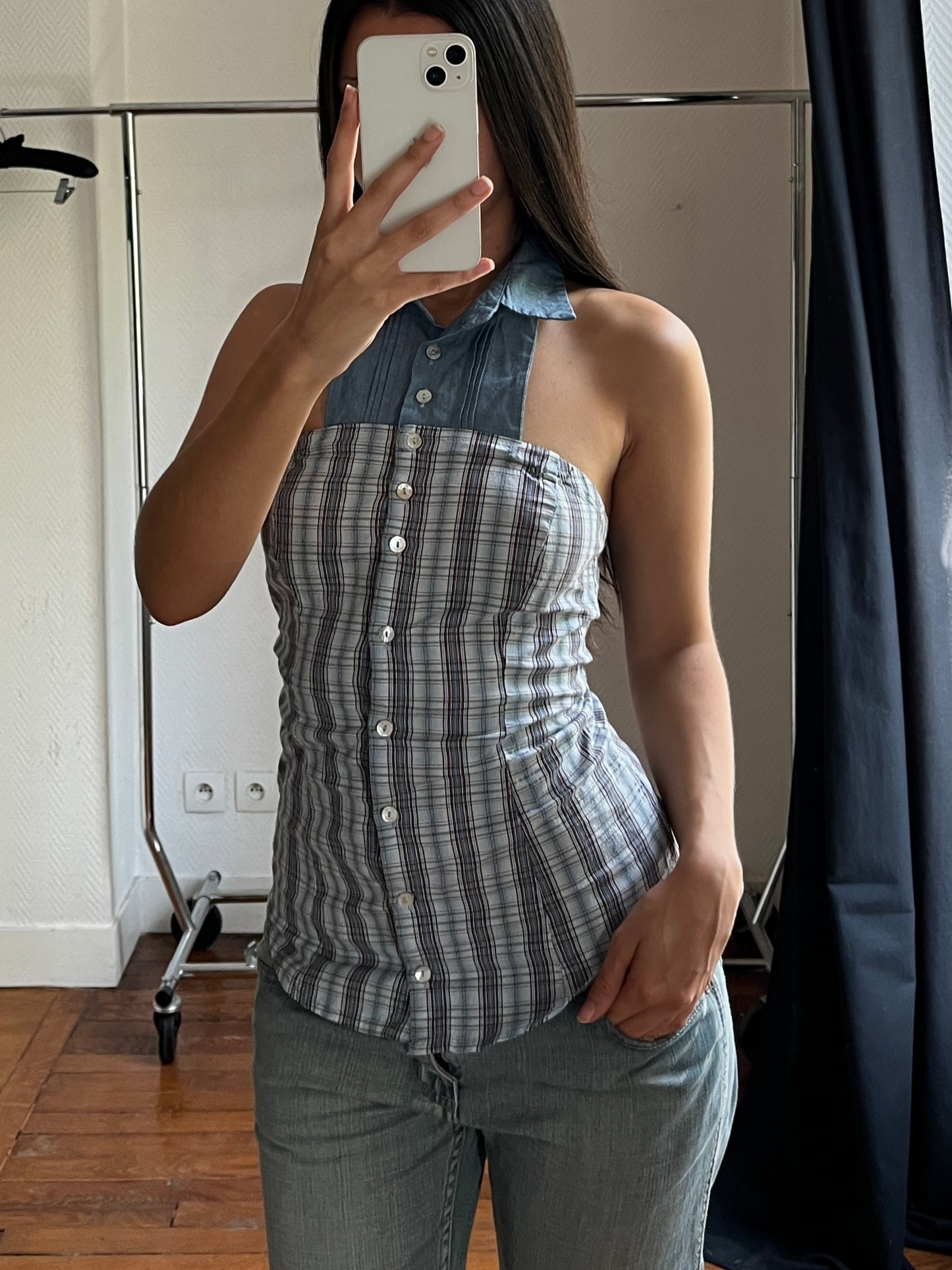 Bimaterial halter top