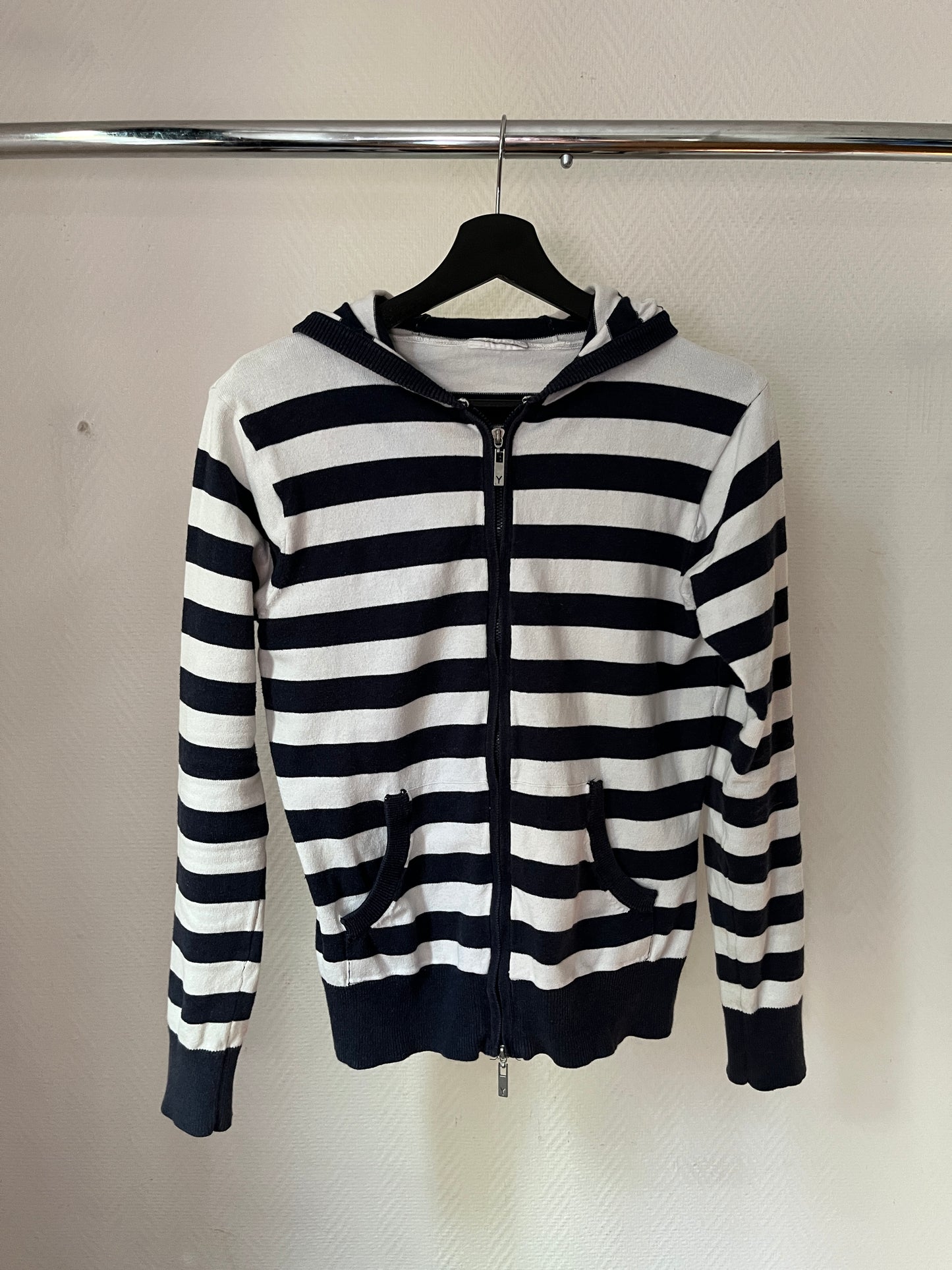 Vintage B&W striped hooded zip up jacket