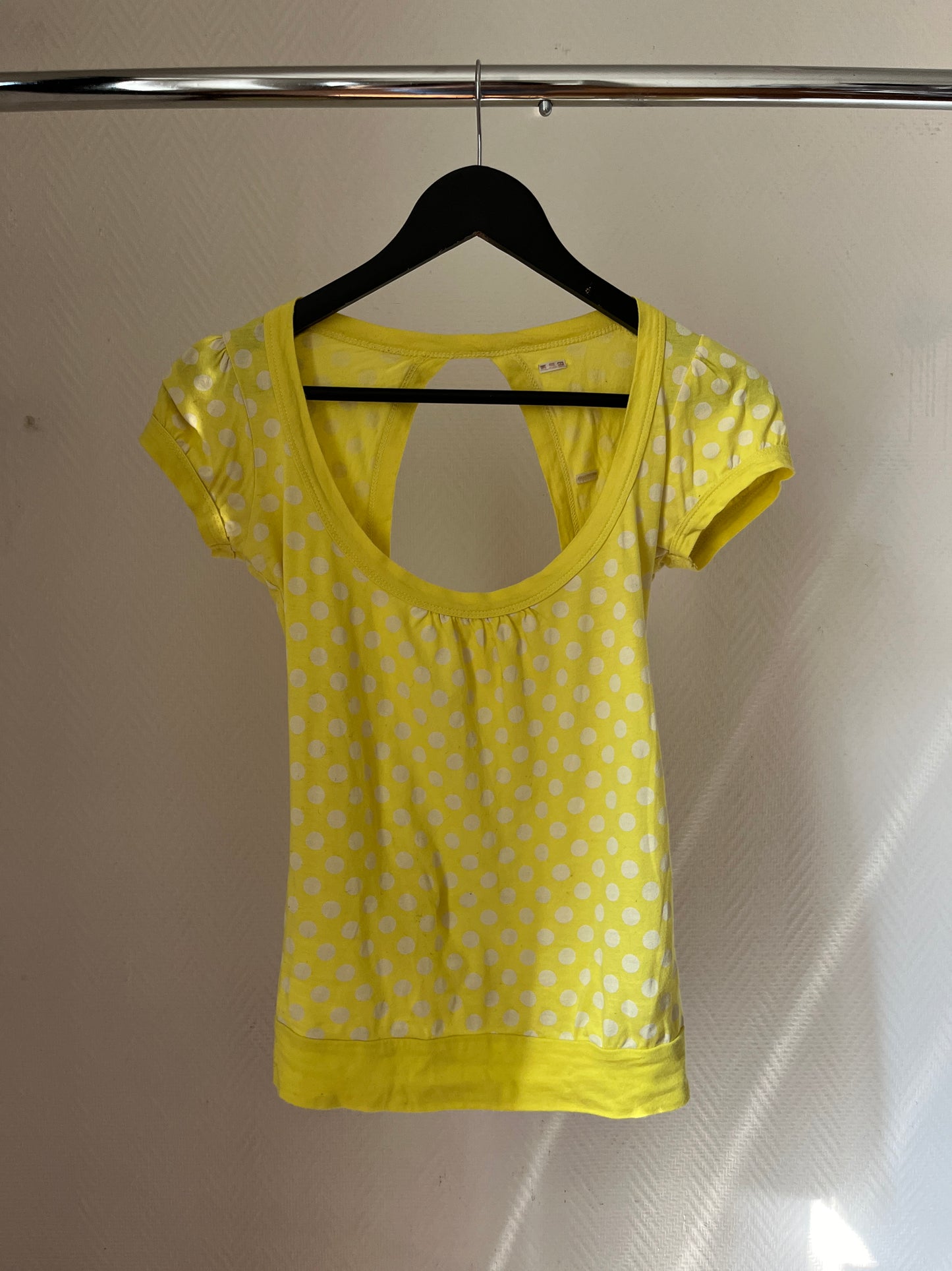 Vintage polka dot open back yellow top