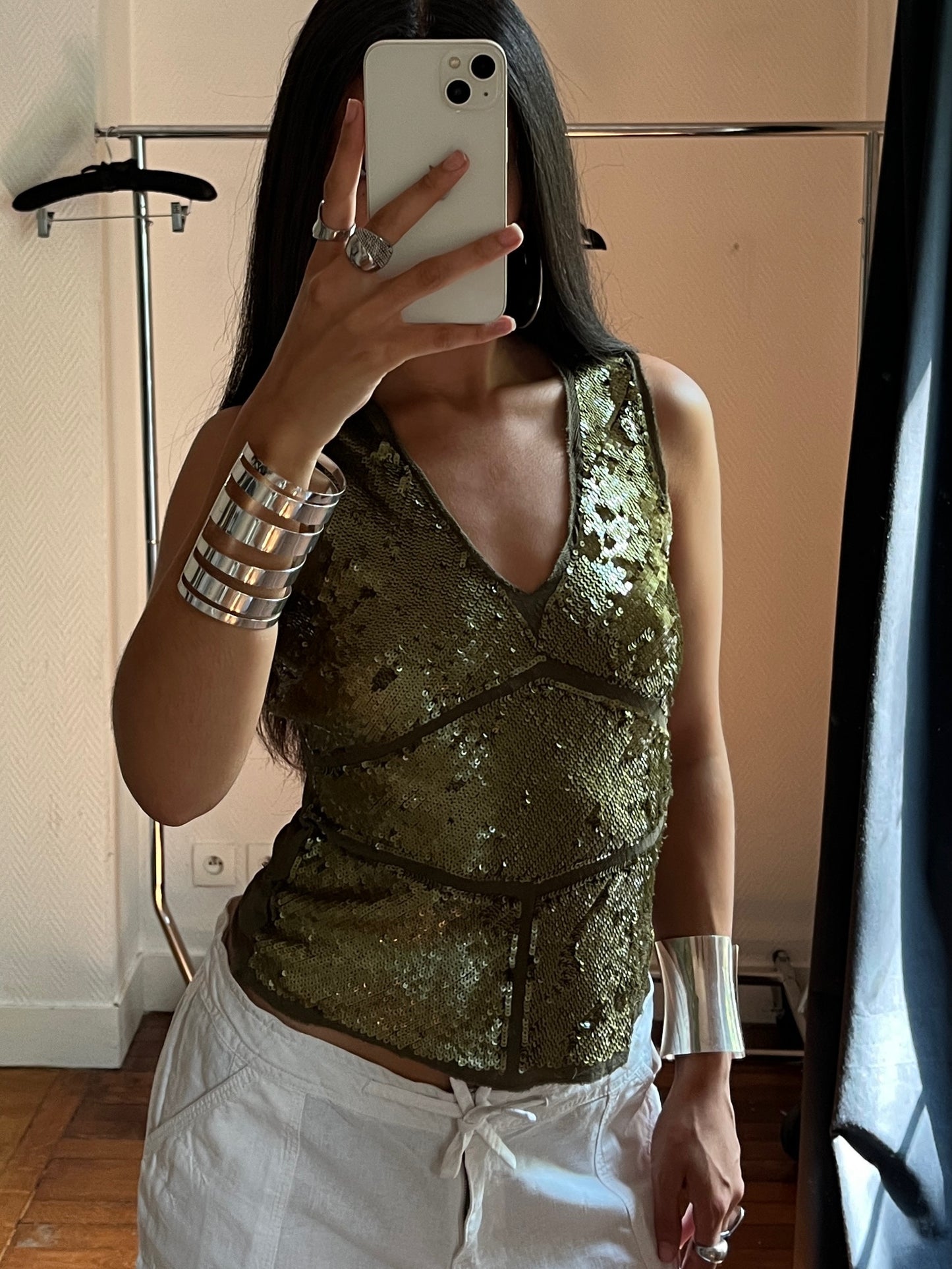 Vintage khaki sequins top