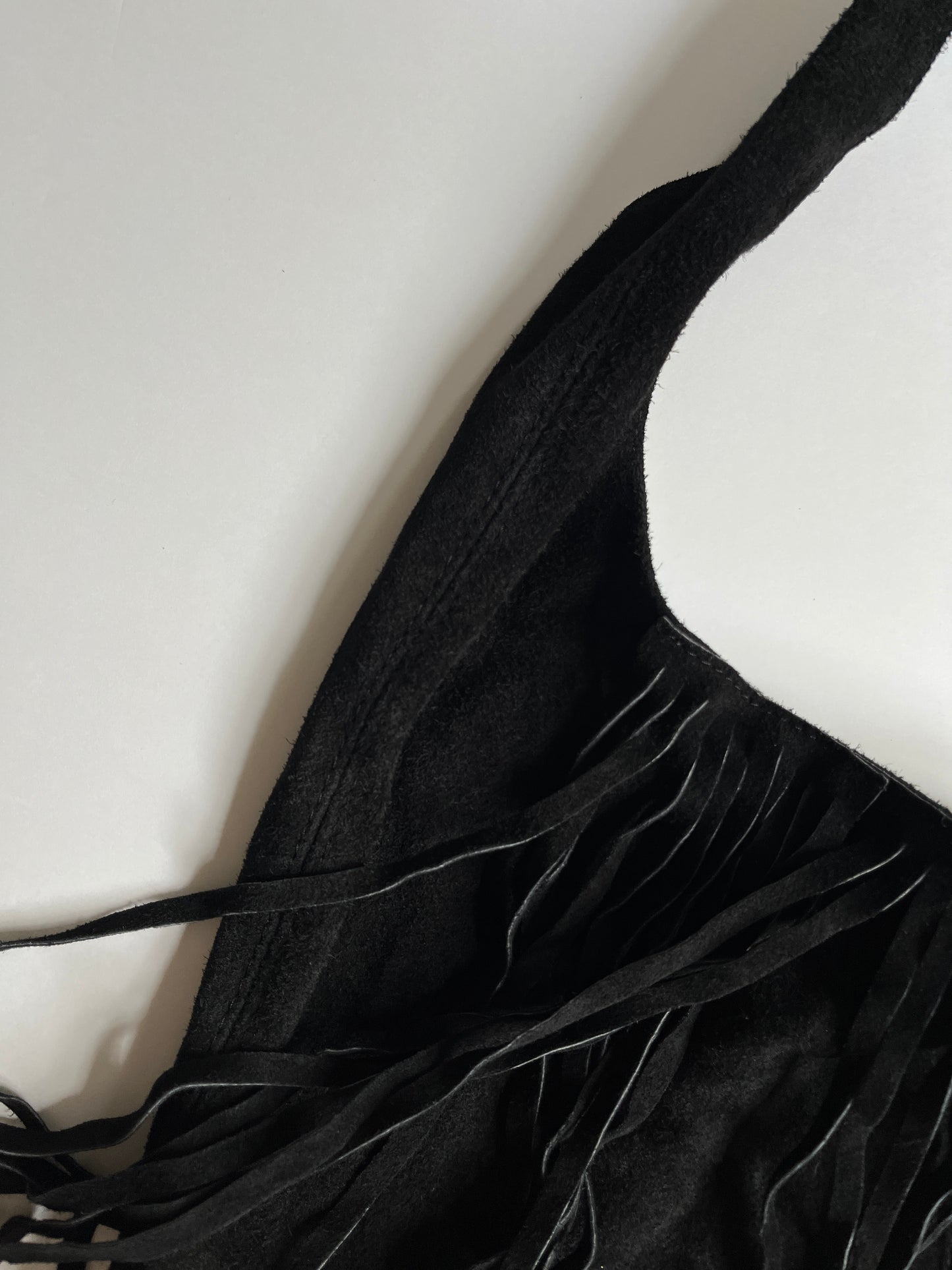 Vintage black leather fringed bag