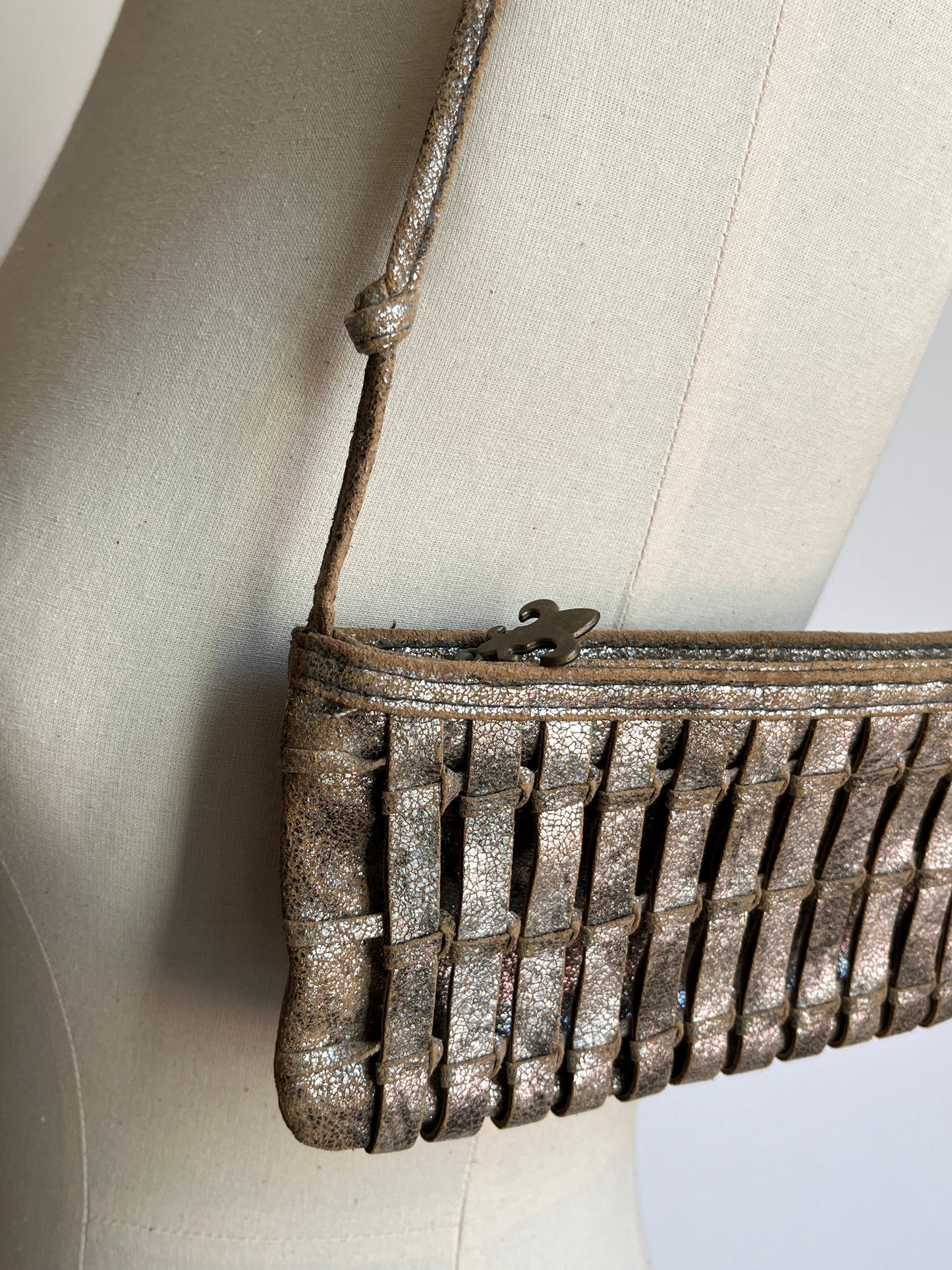 Distressed gold leather shoulder purse