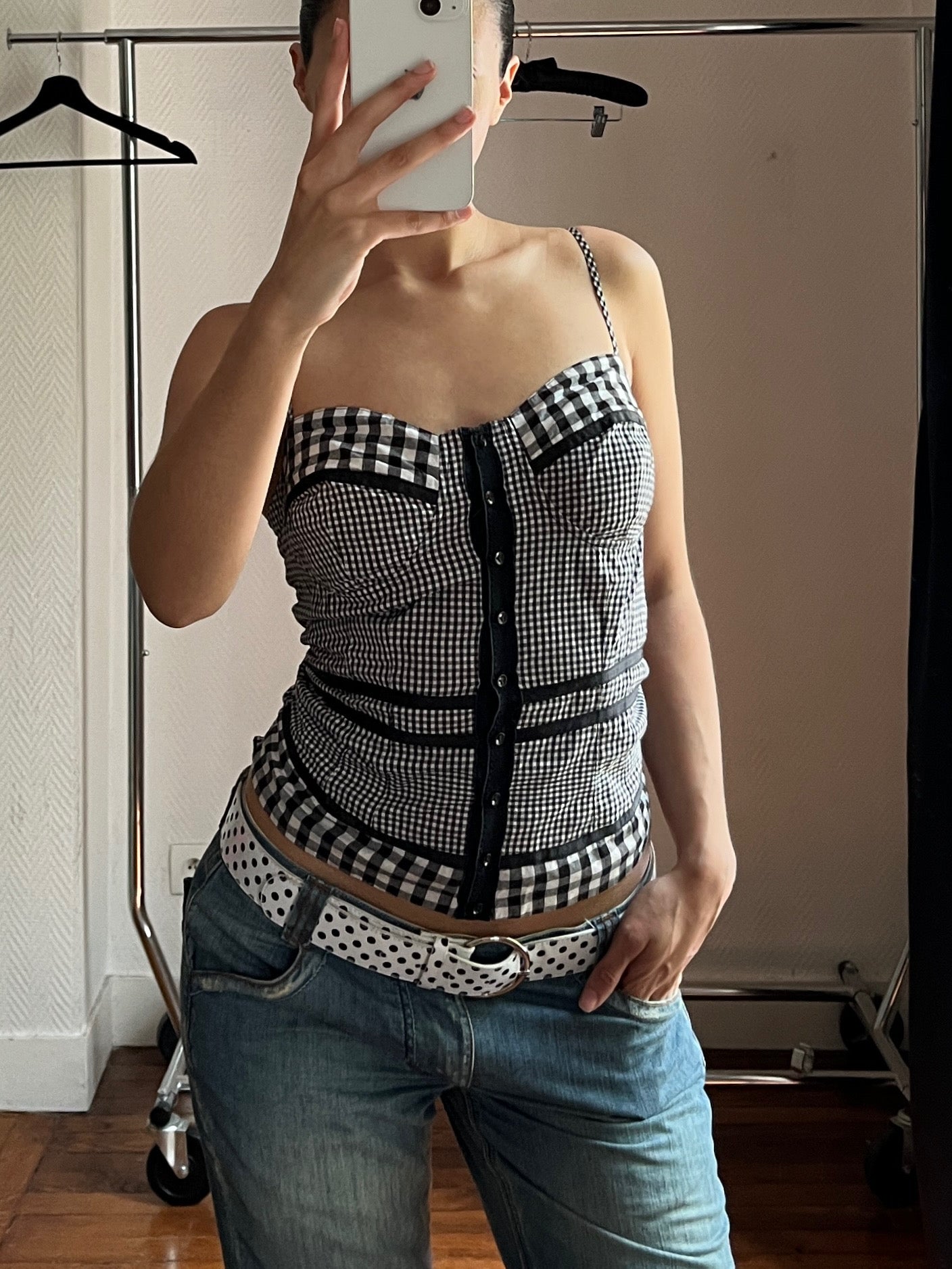 Black & white Vichy cami top