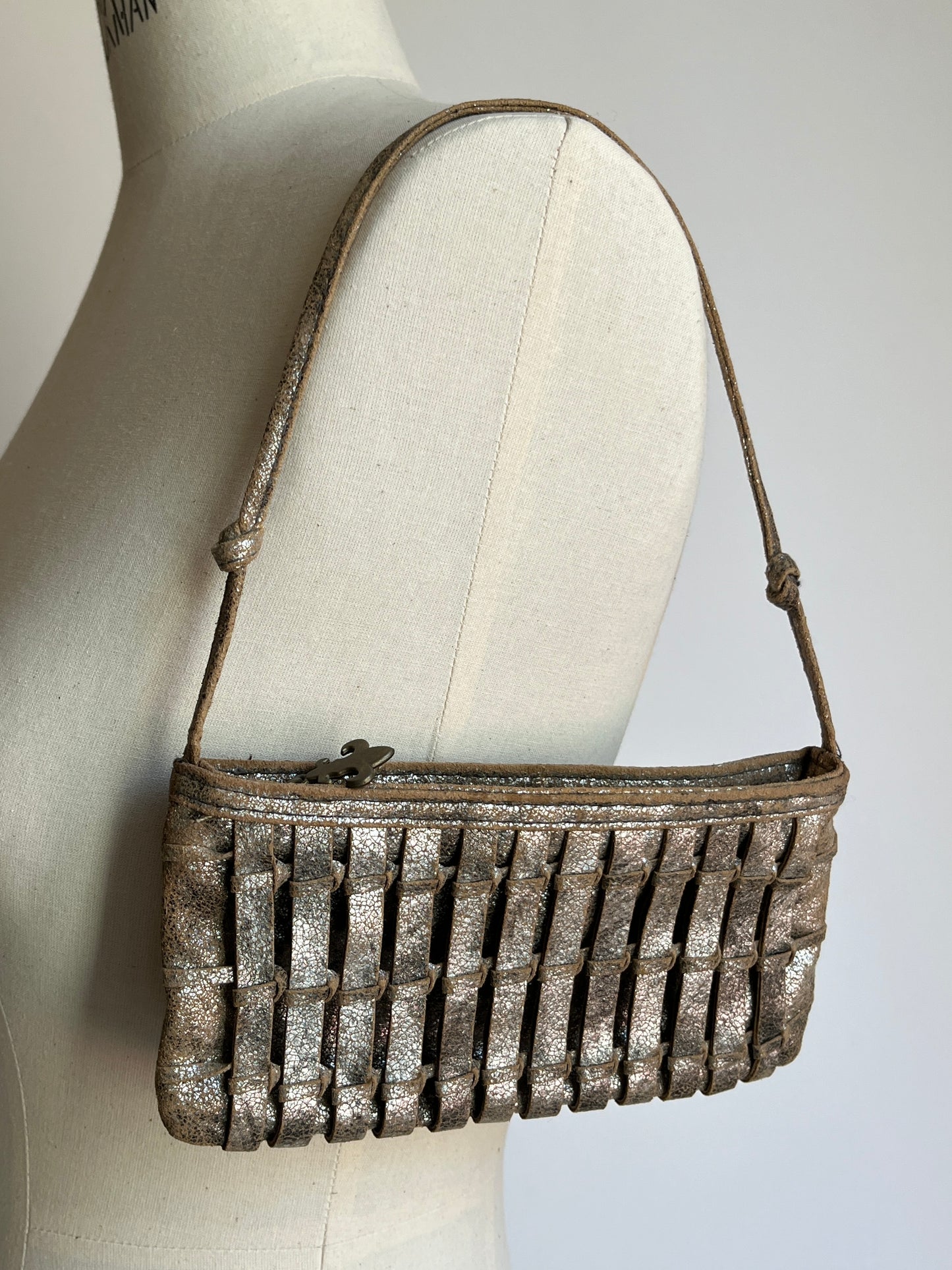 Distressed gold leather shoulder purse