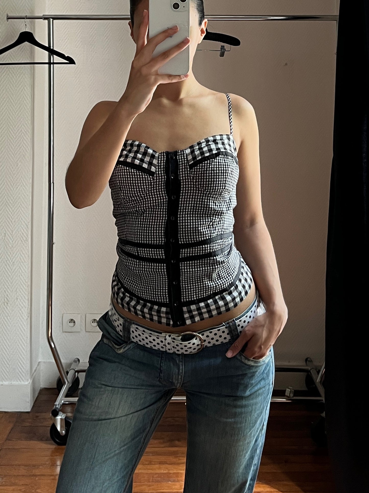 Black & white Vichy cami top