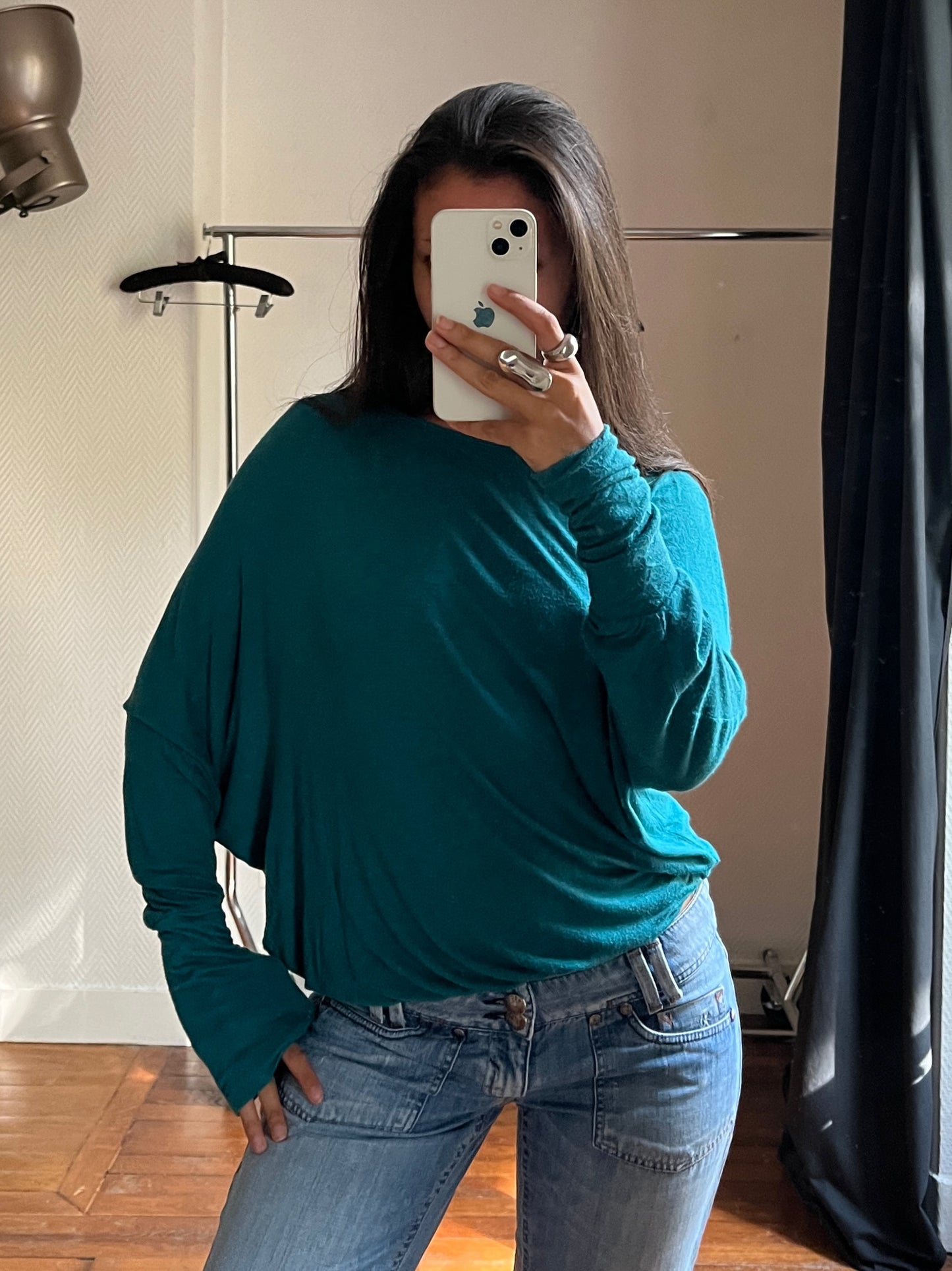 Vintage blue batwing draped top
