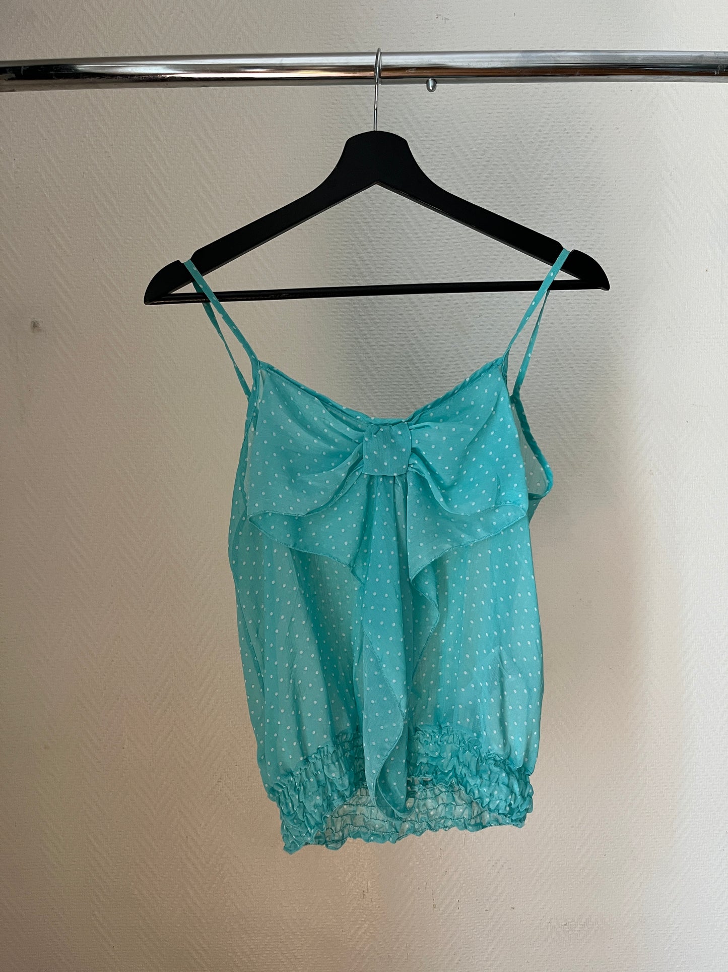 Vintage blue polka dot big bow tie top
