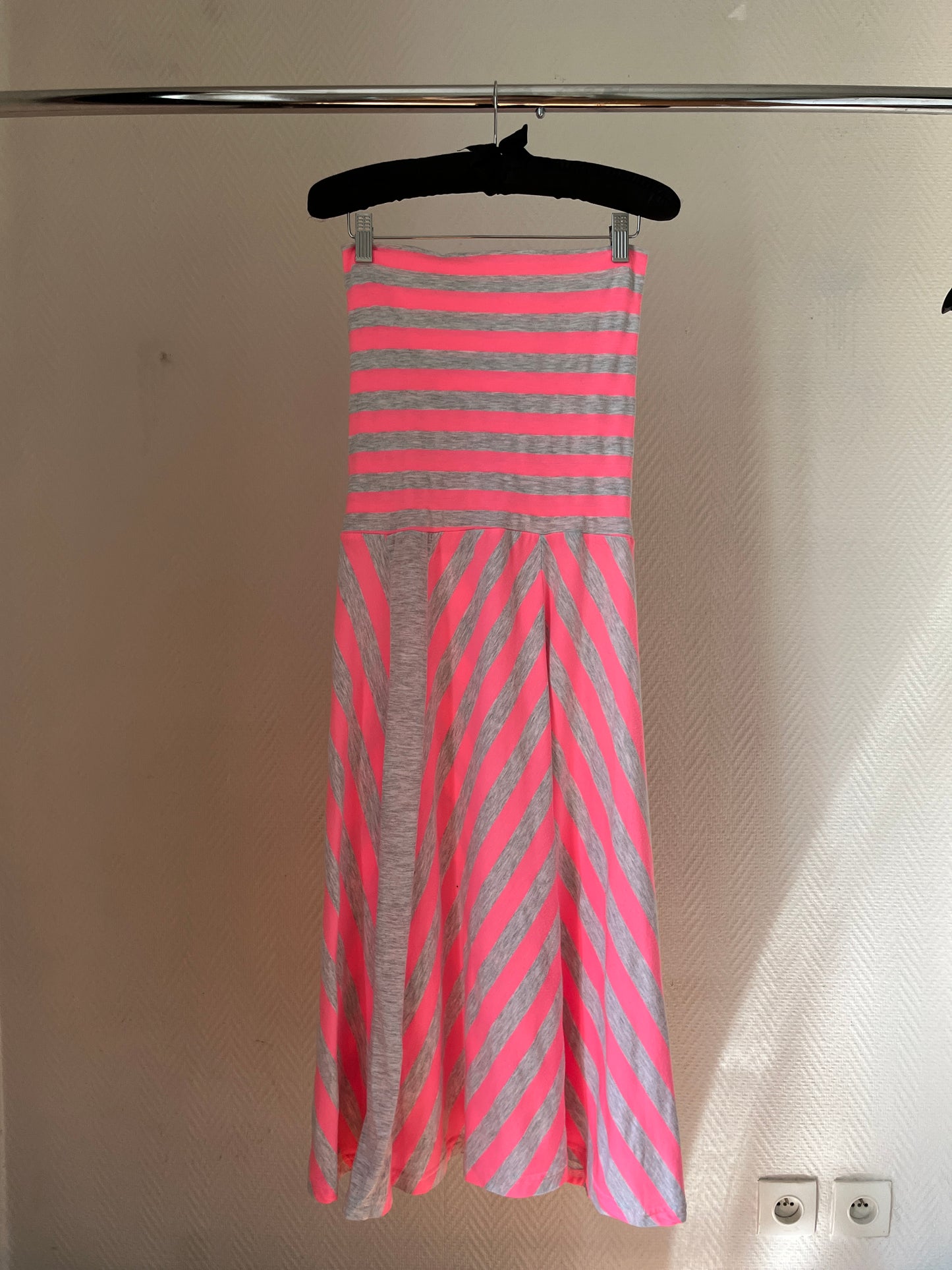 Vintage long neon pink & grey bustier dress
