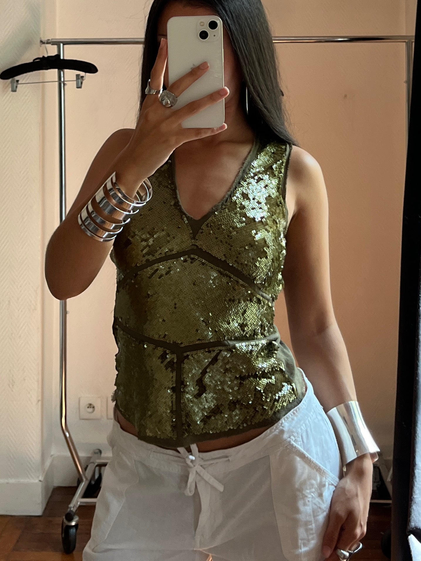 Vintage khaki sequins top