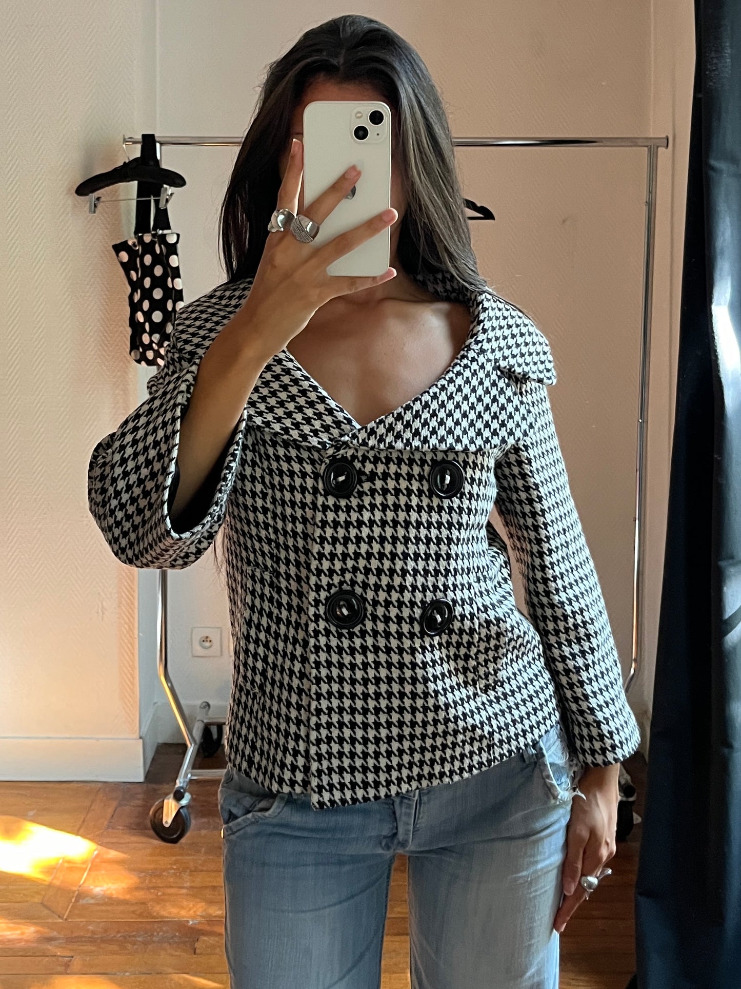 Vintage houndstooth trench coat