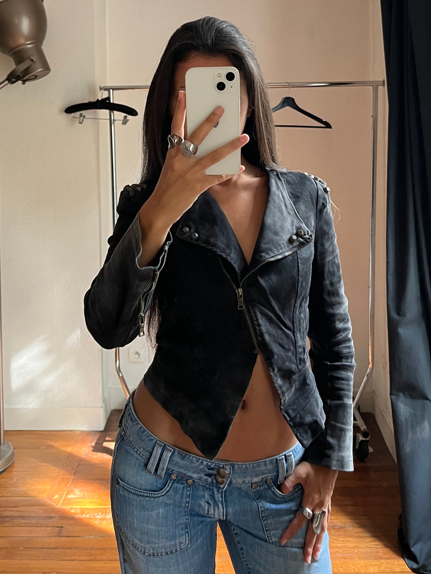 Vintage studded asymmetrical jacket