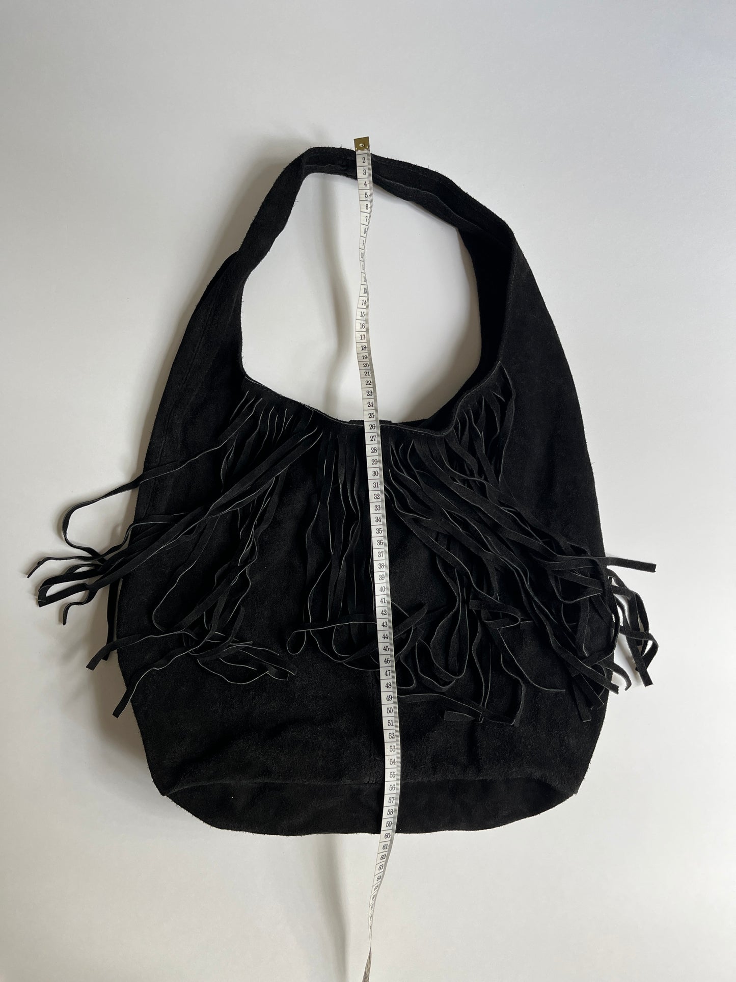 Vintage black leather fringed bag