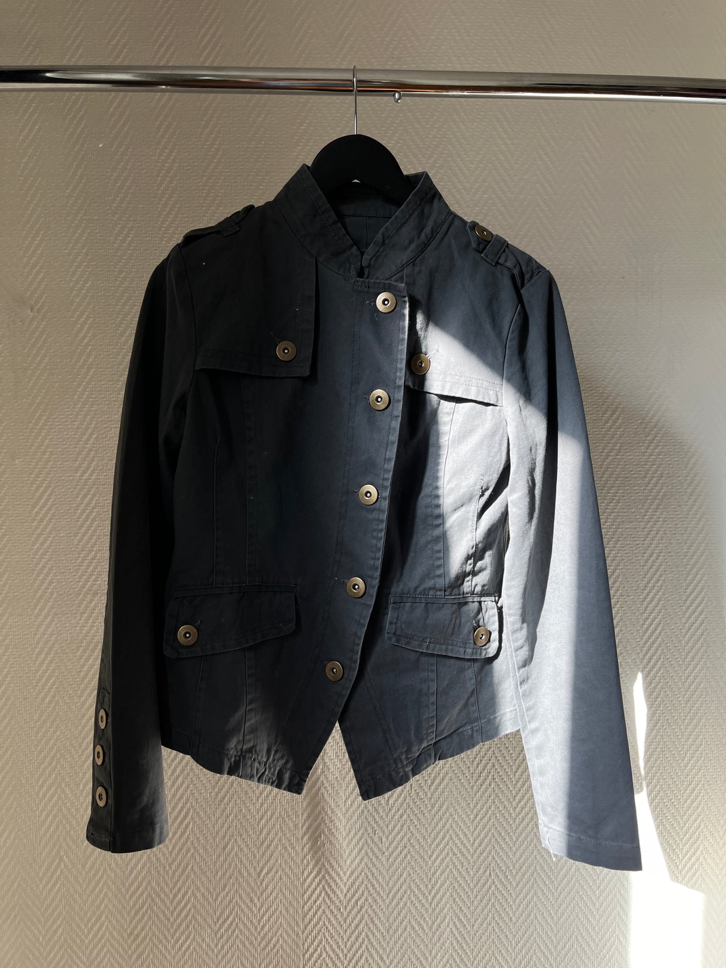 Vintage asymmetrical grey buttoned jacket