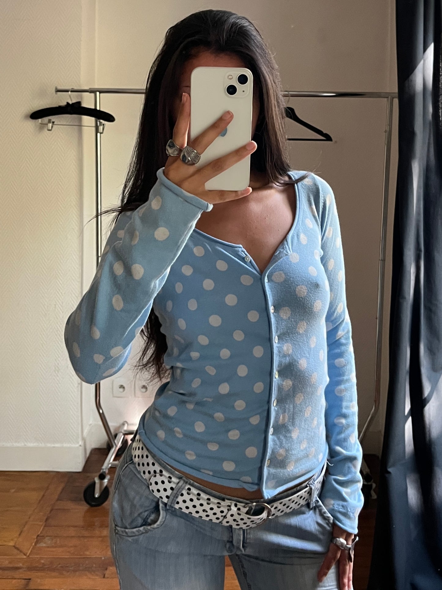Vintage blue polka dot cardigan