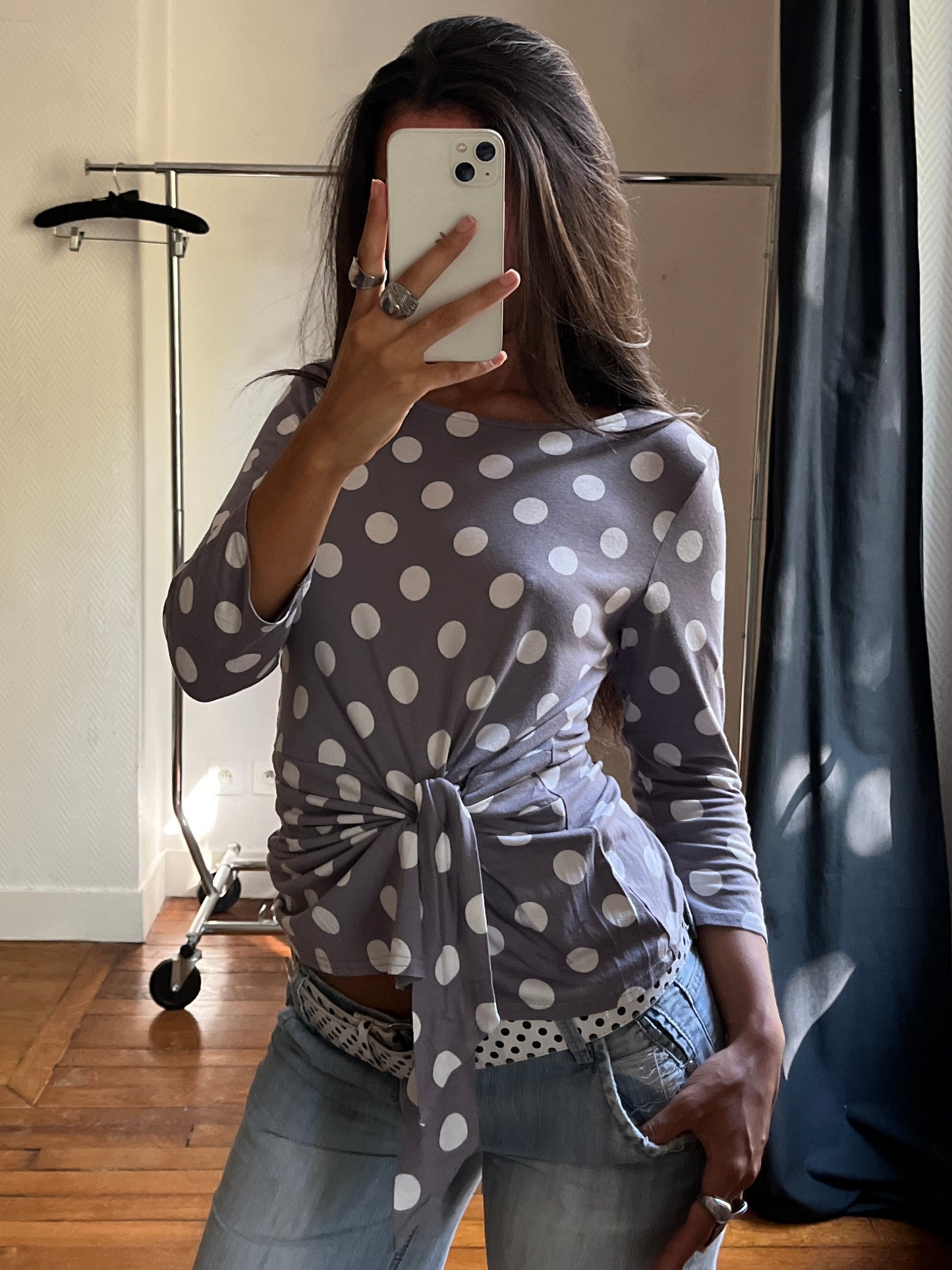 Vintage grey polka dot top