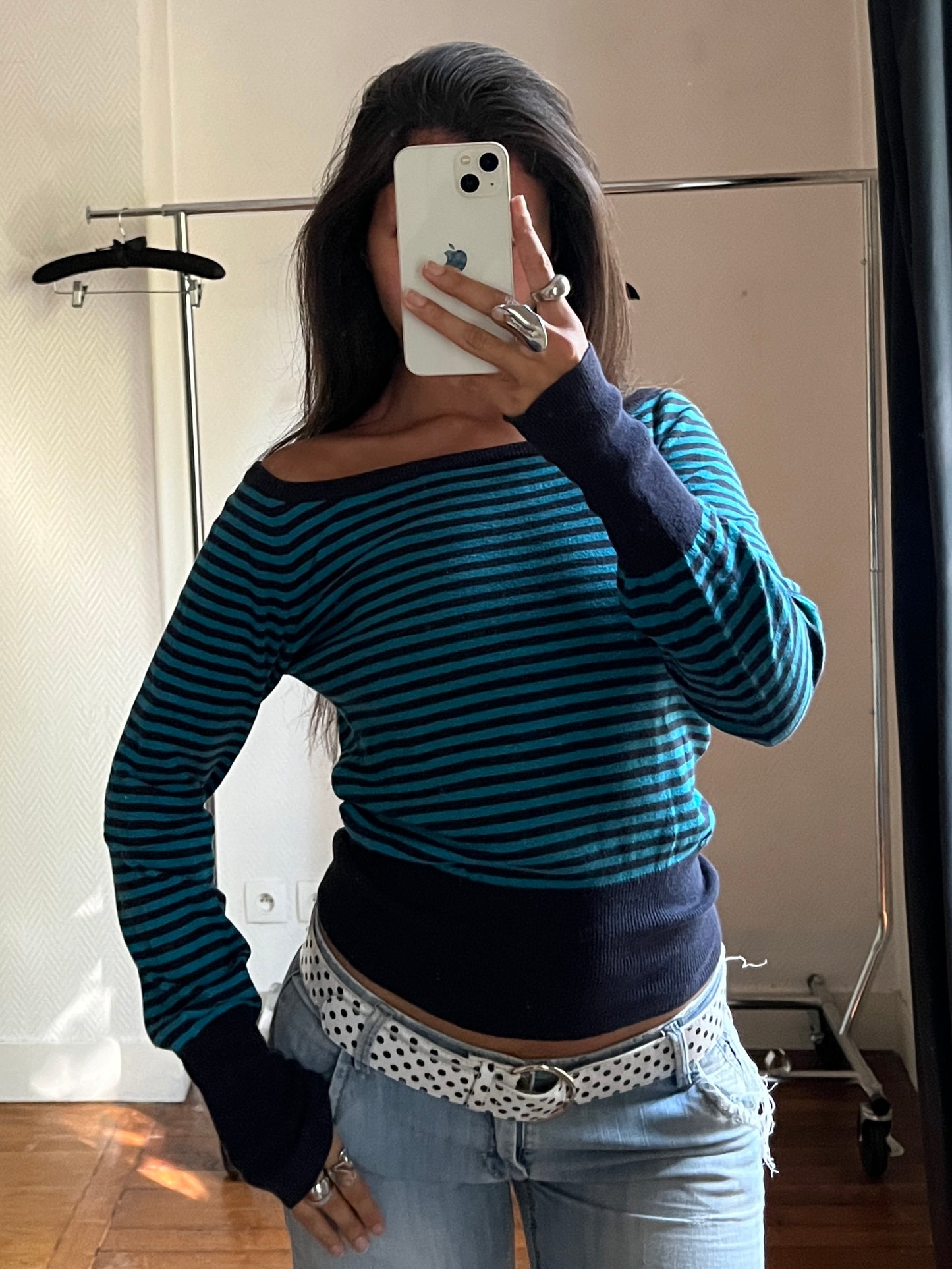 Vintage blue striped pull over