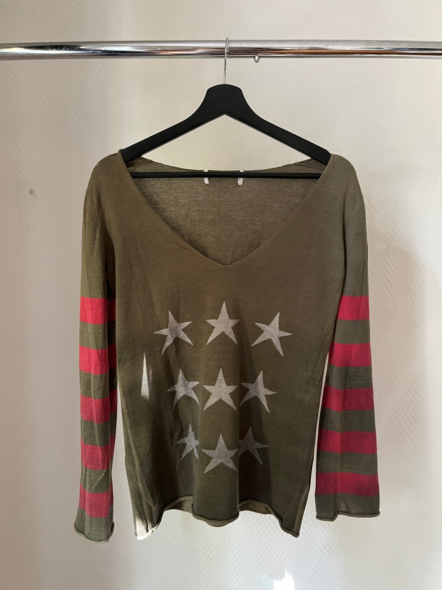 Vintage khaki stars & stripes knitted top