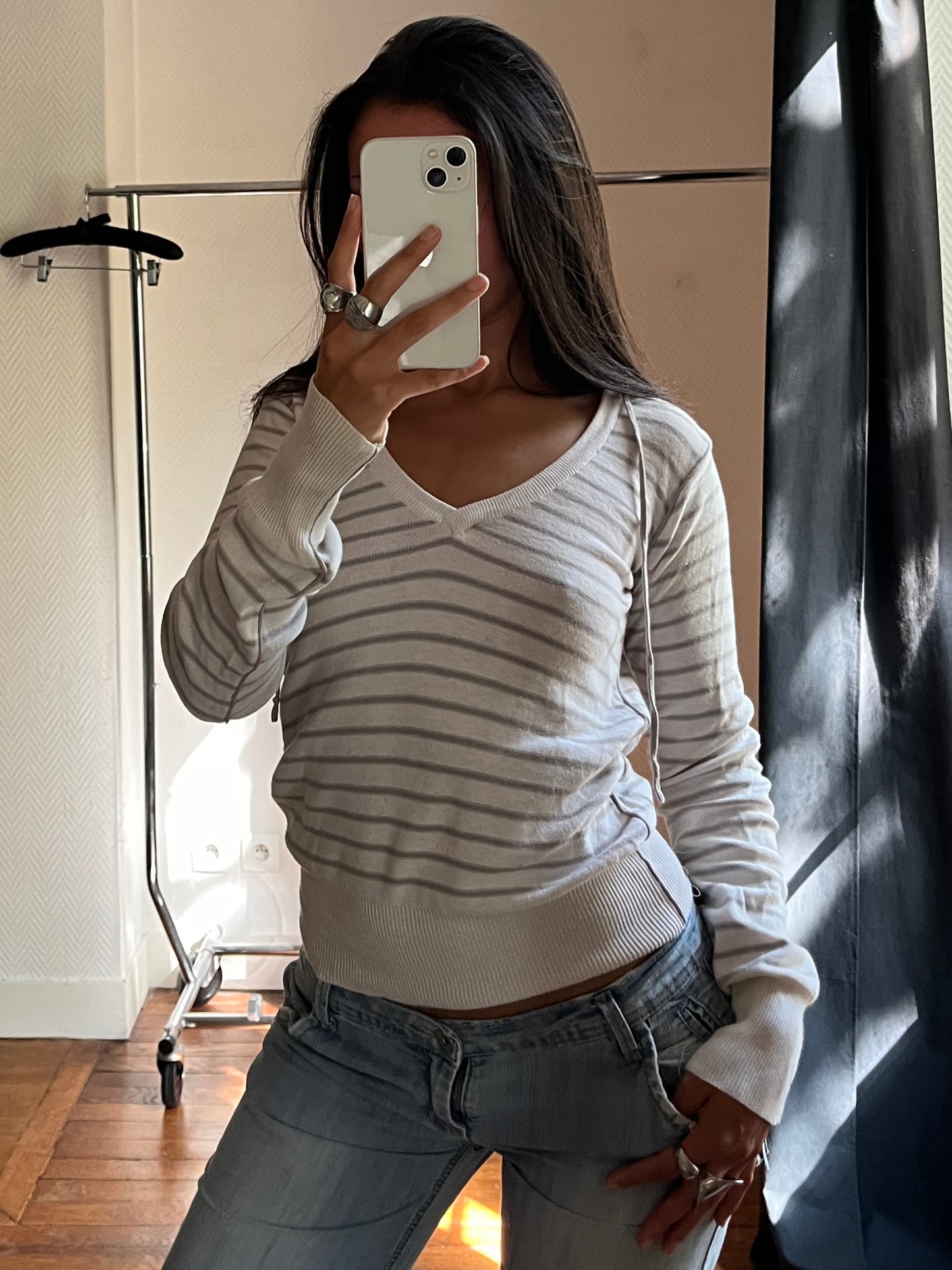 Vintage striped hooded pull over