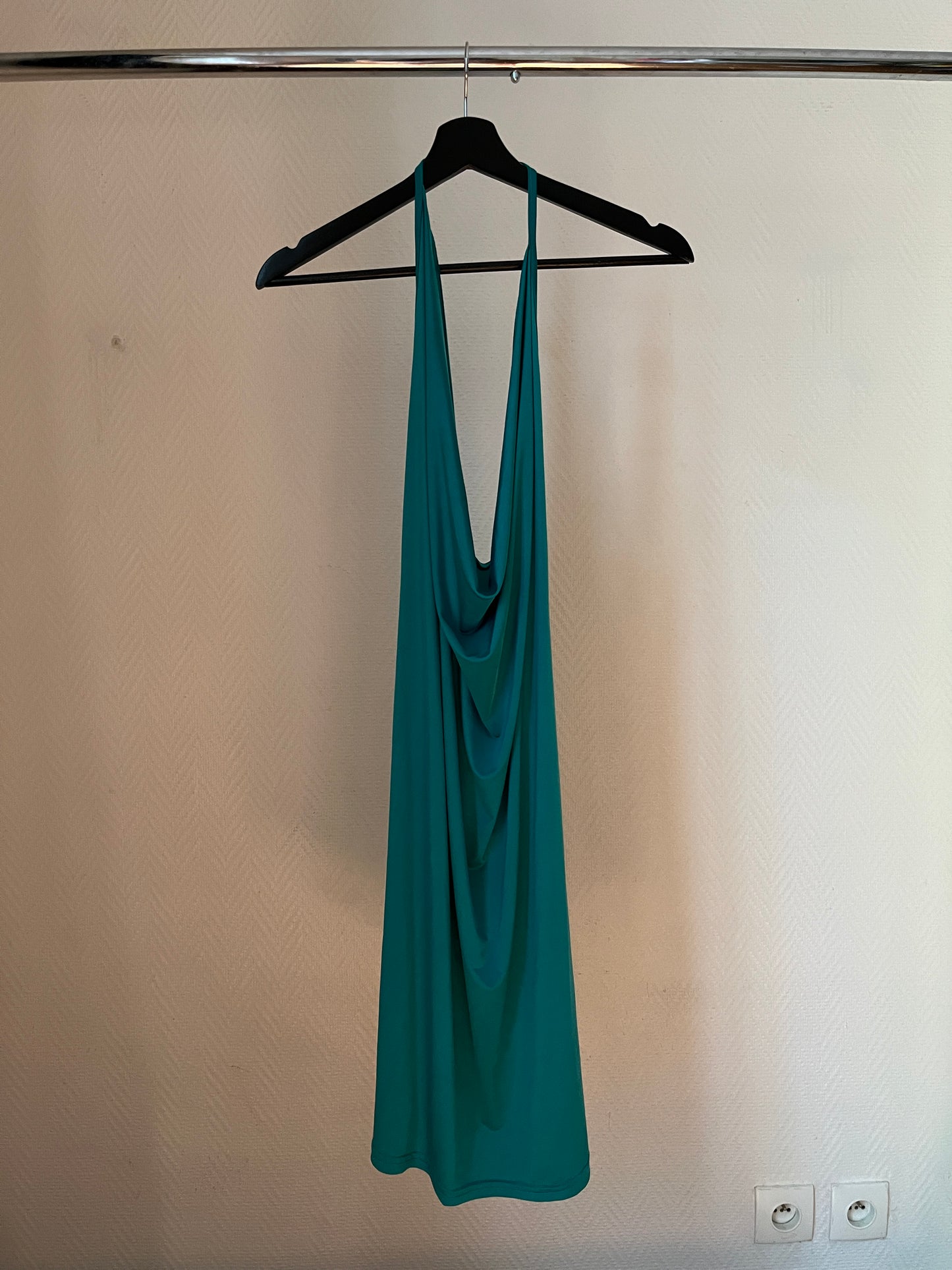 Vintage blue draped halter dress