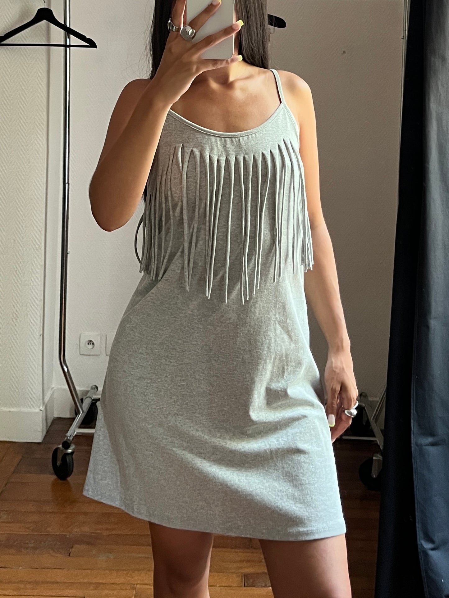 Vintage grey fringed dress