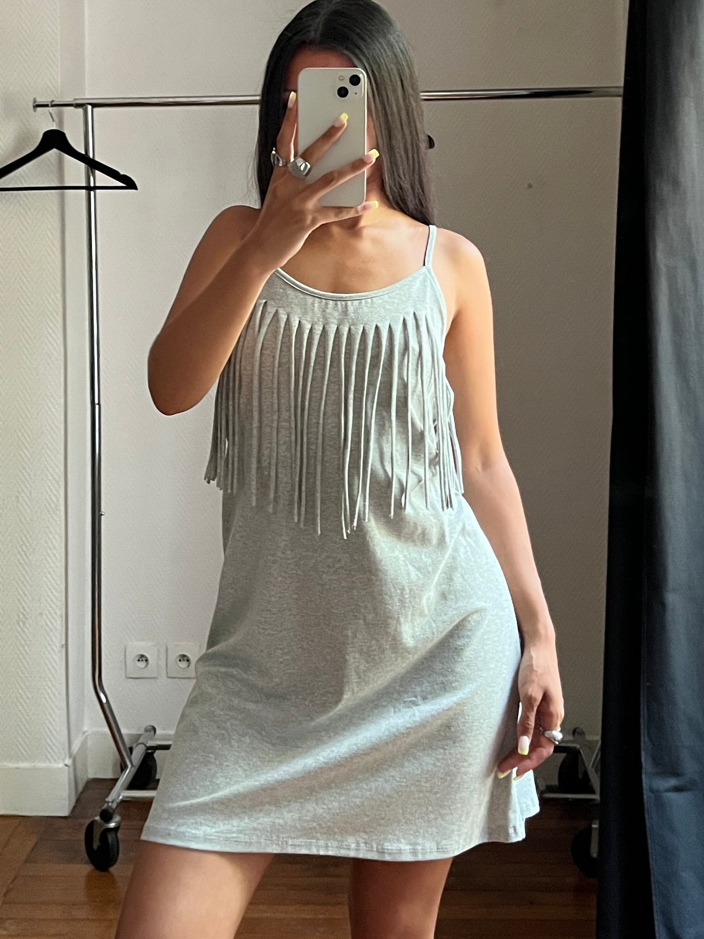 Vintage grey fringed dress