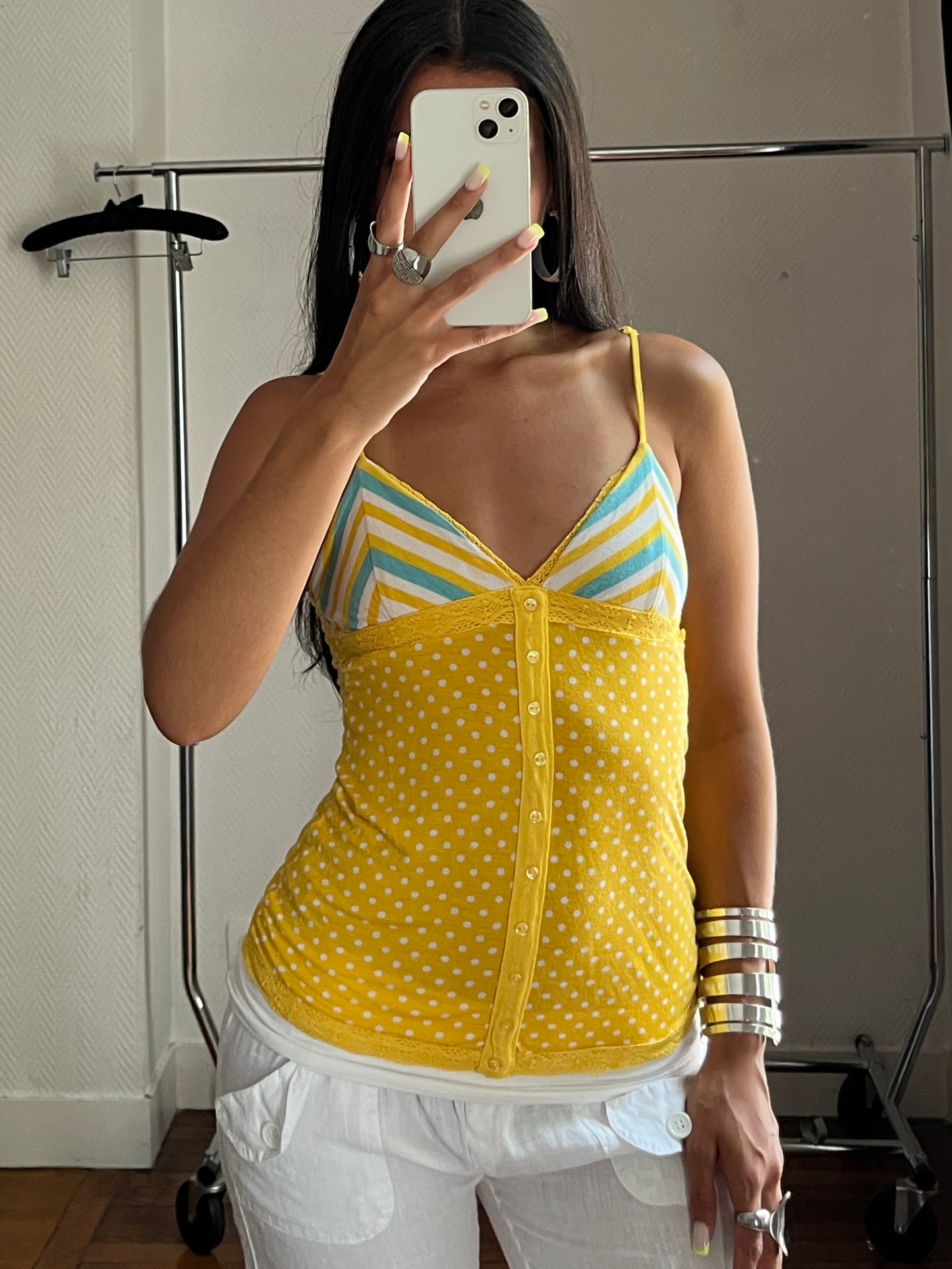 Vintage yellow polka dot top