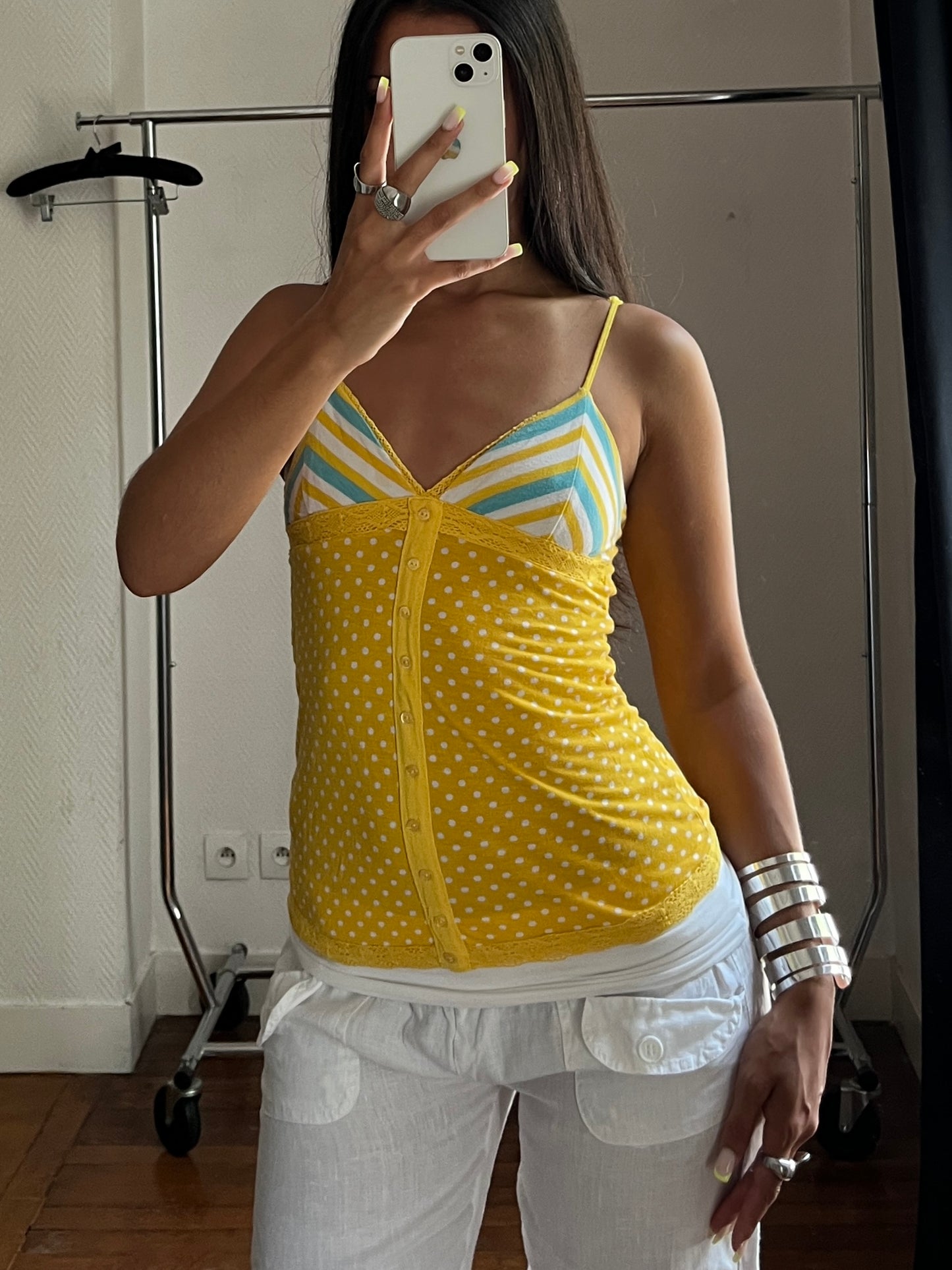 Vintage yellow polka dot top