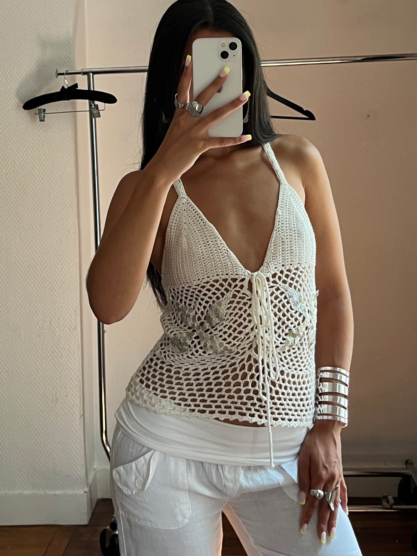Vintage sequins crochet top