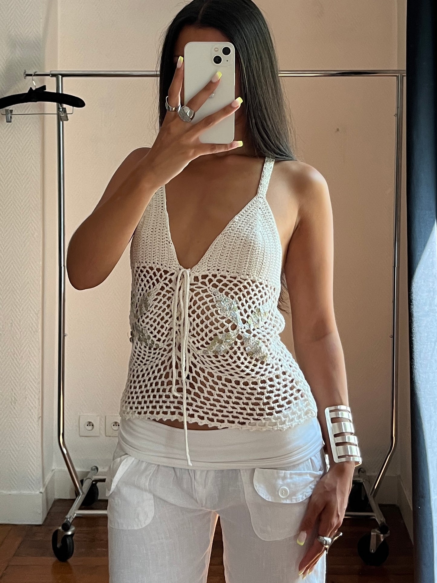 Vintage sequins crochet top