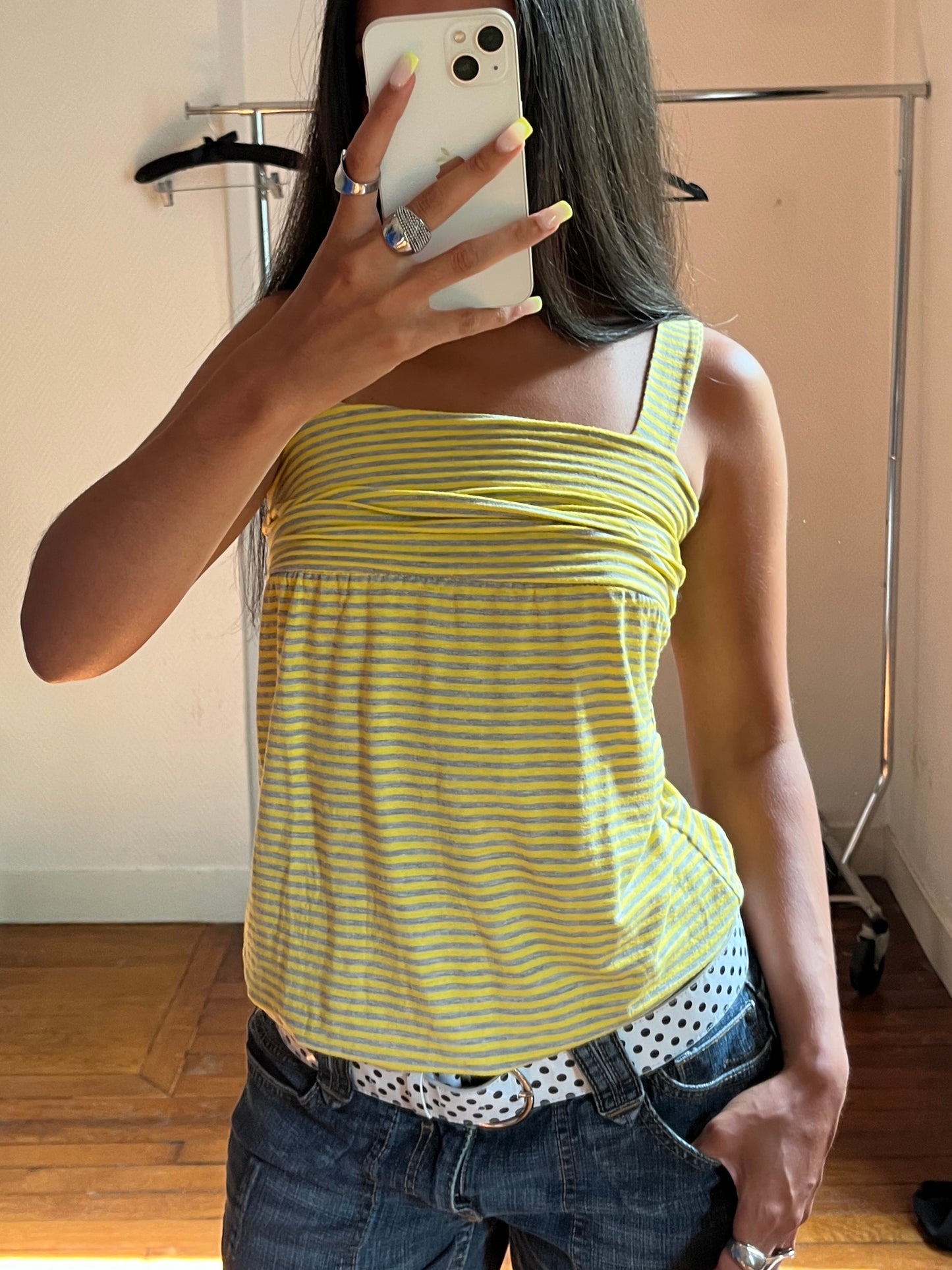 Vintage yellow & grey striped top