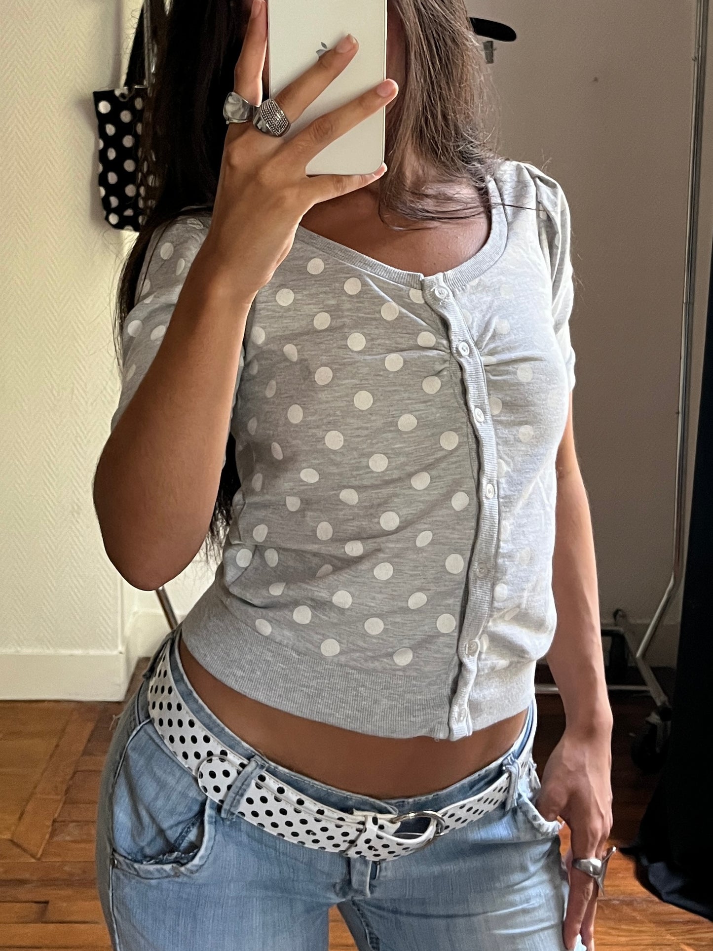 Vintage polka dot grey buttoned top