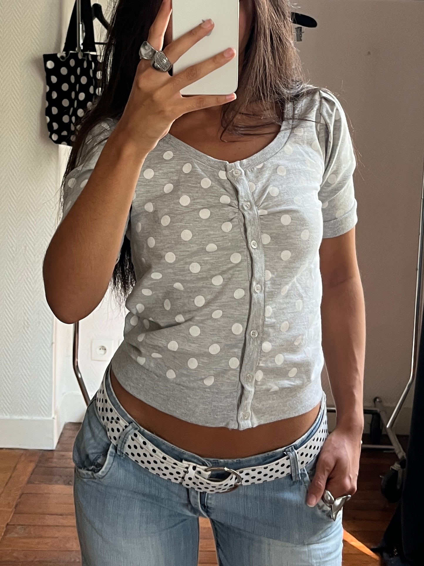 Vintage polka dot grey buttoned top