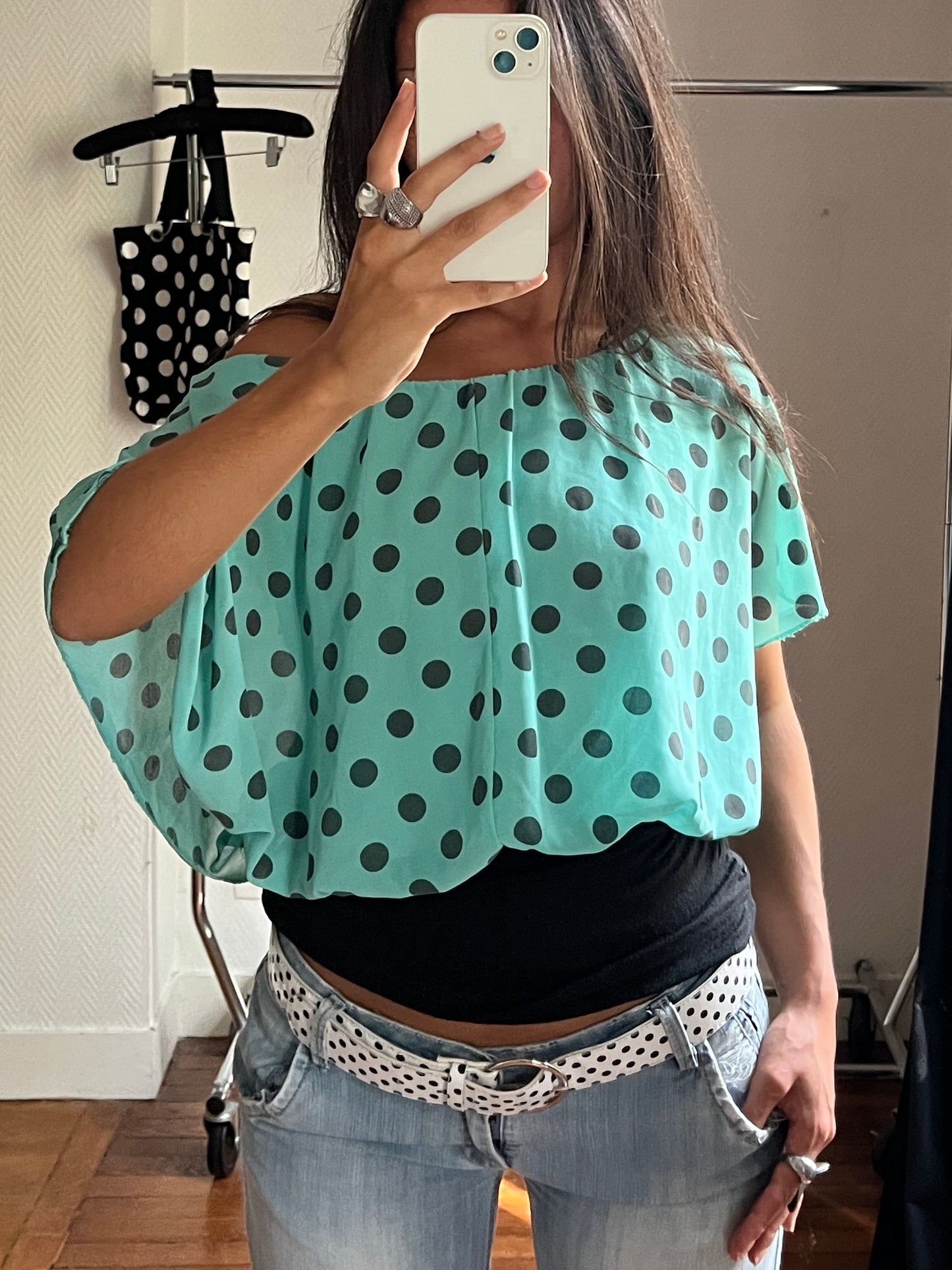 Vintage bimaterial polka dot top
