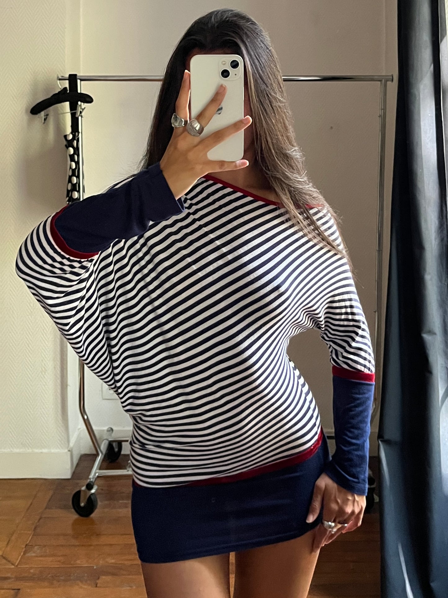 Vintage asymmetrical striped blouse/mini dress