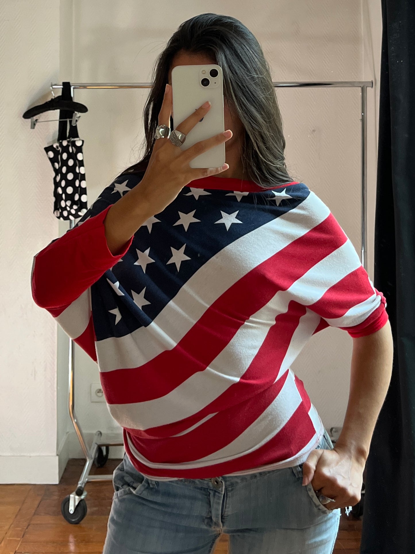 Vintage asymmetrical USA flag top