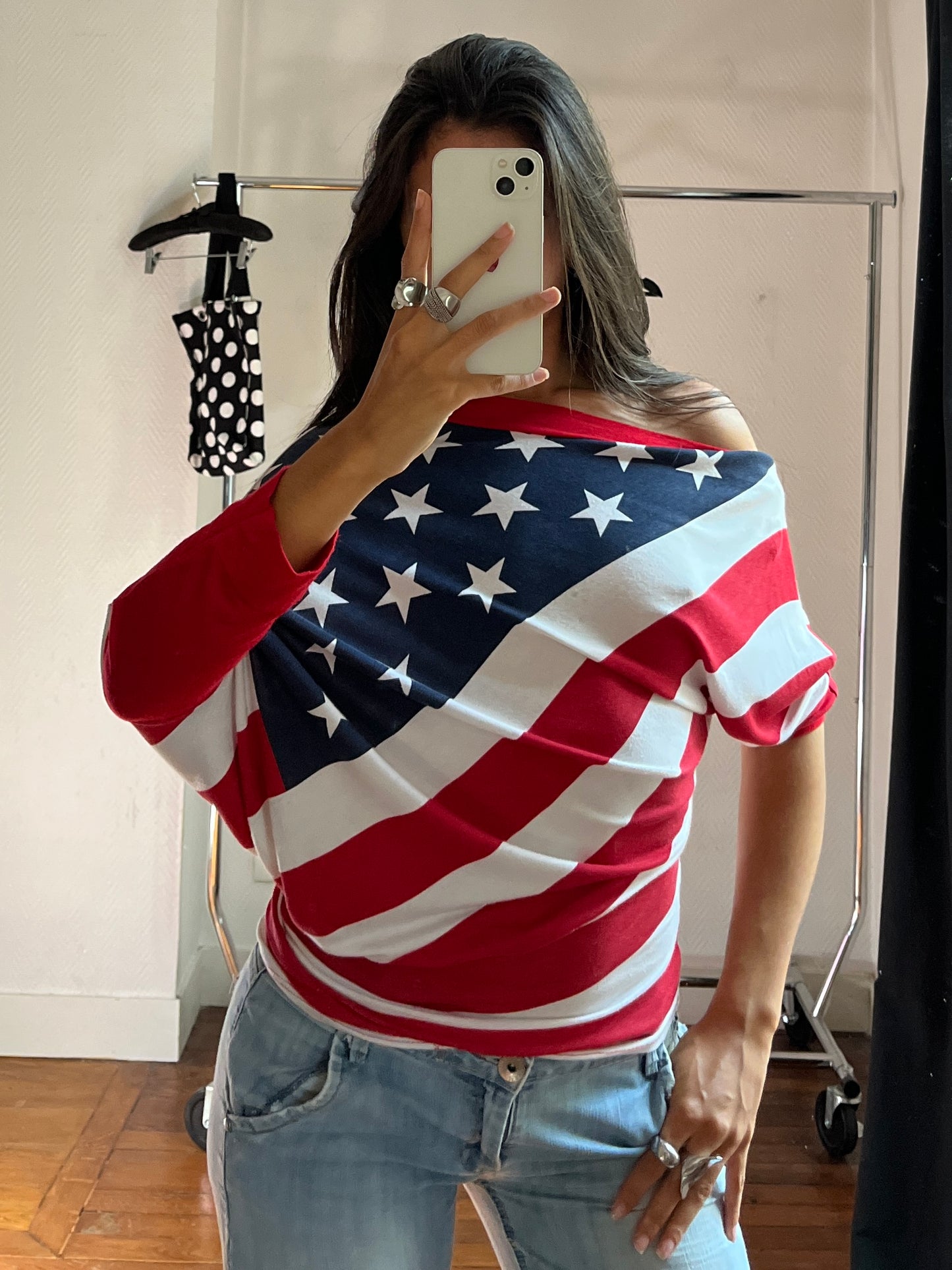Vintage asymmetrical USA flag top