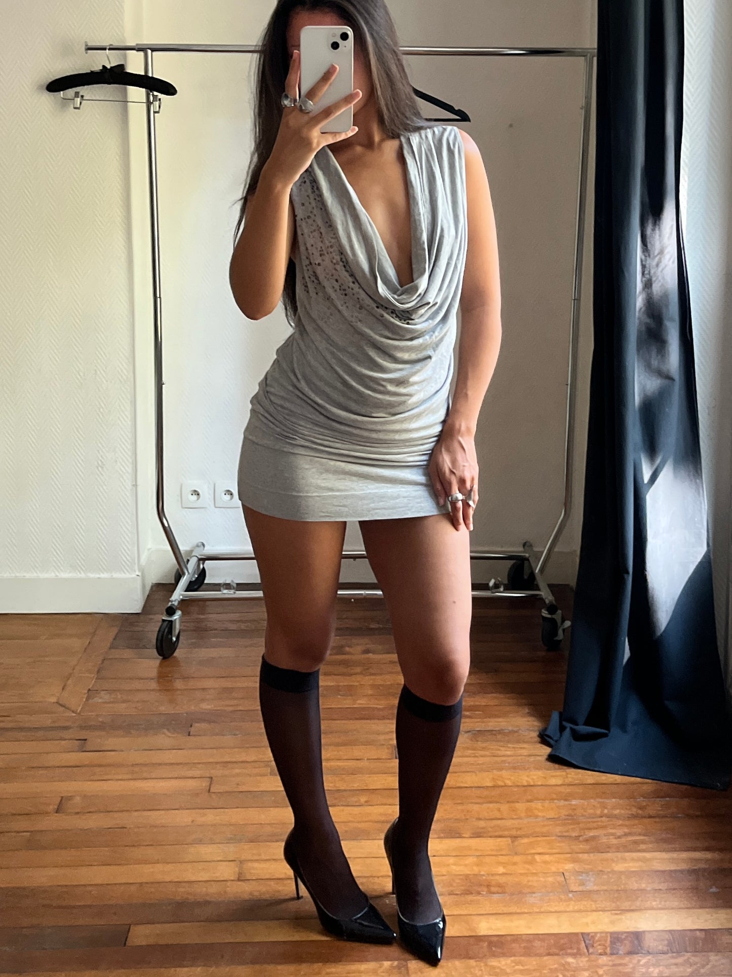 Vintage grey studded draped dress/tunique