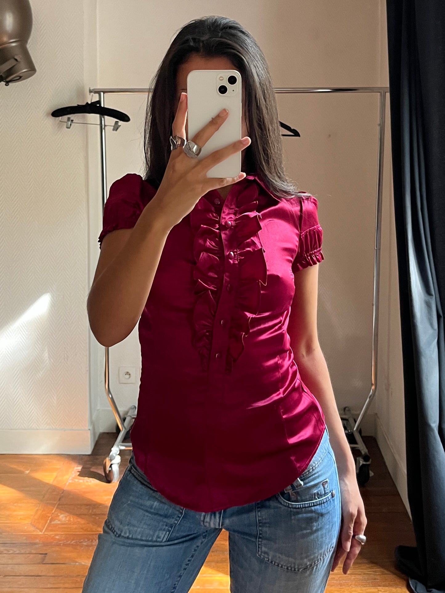 Vintage pink ruffled shirt