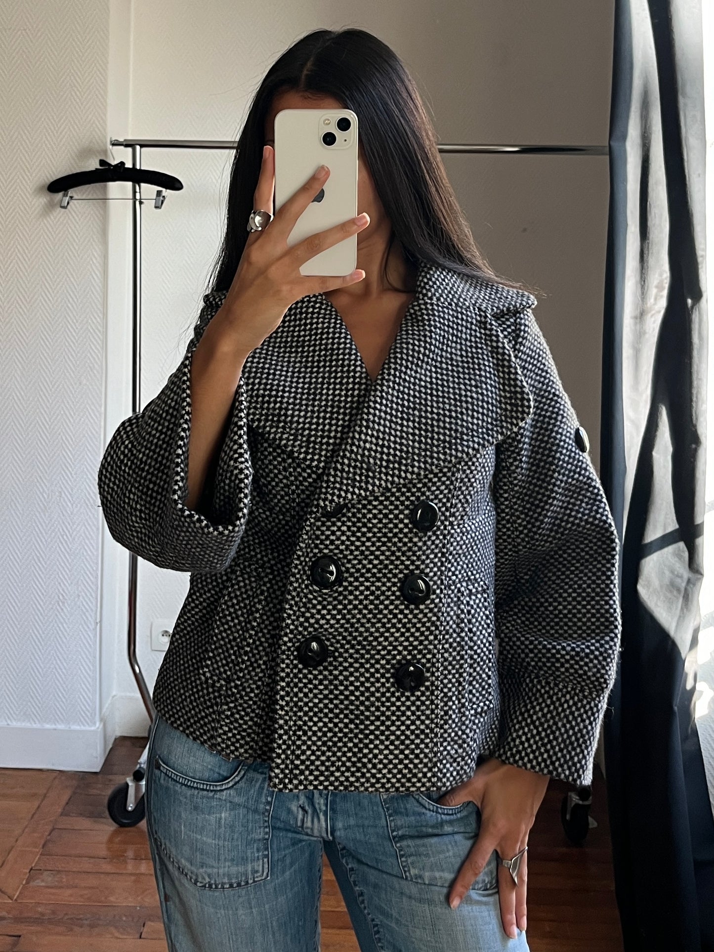 Vintage houndstooth warm trench coat