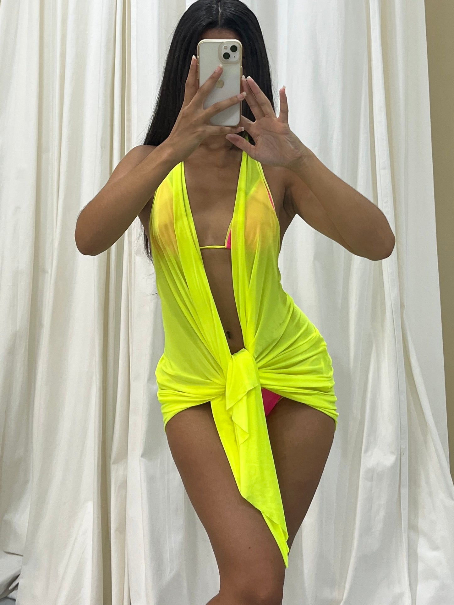 Vintage neon yellow beach dress