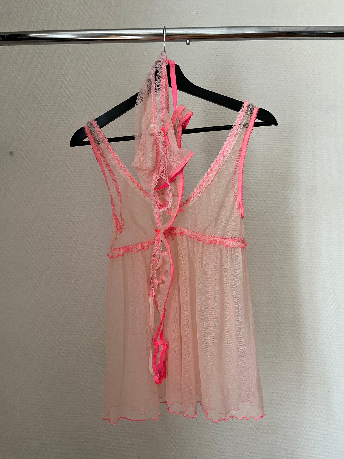 Vintage pink see-through nuisette top with bra and panties