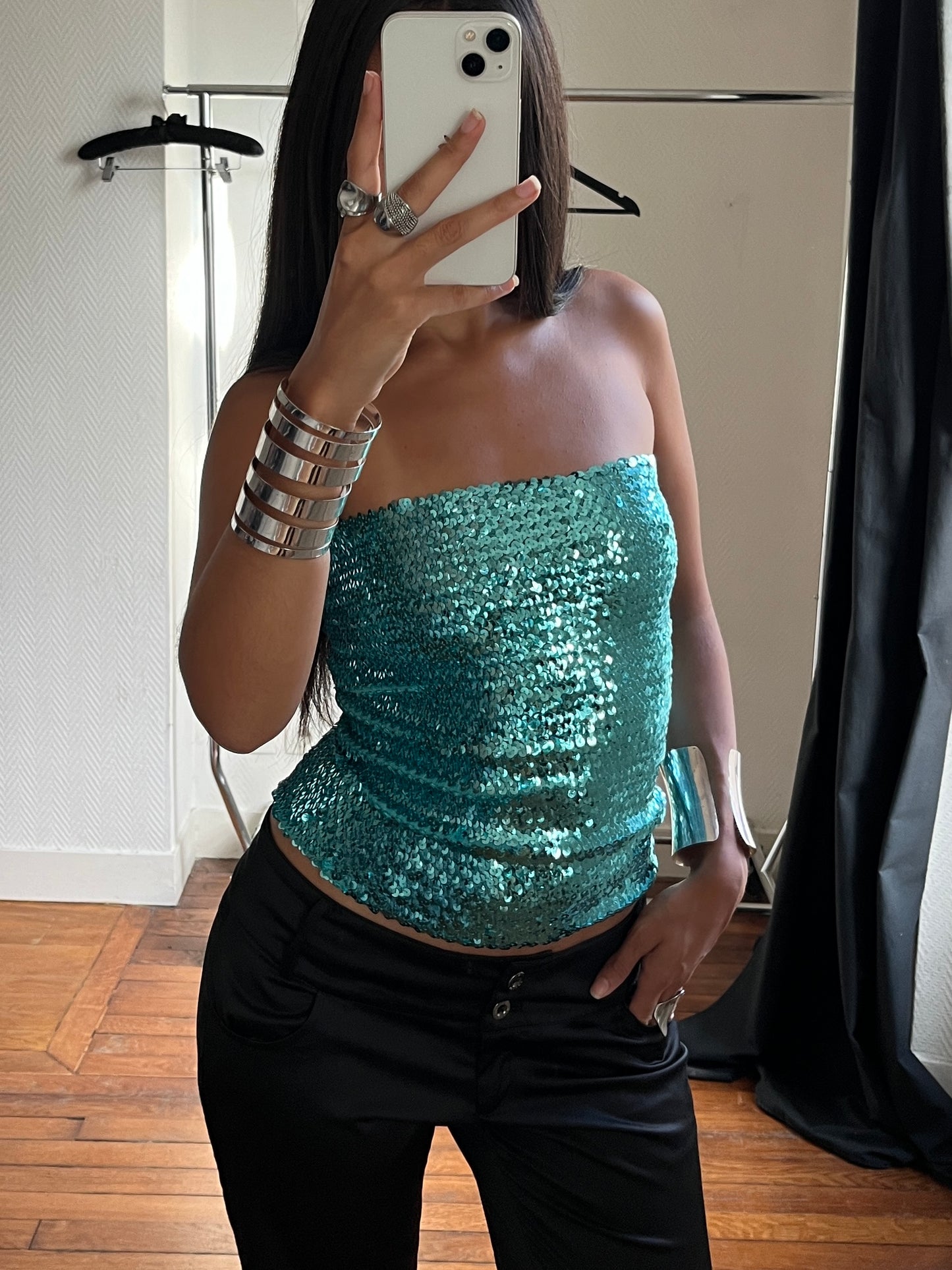 Vintage blue sequins tube top