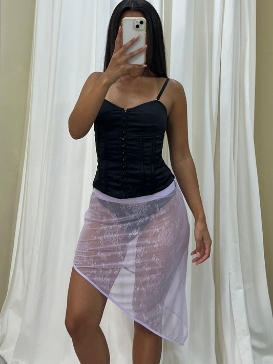 Vintage lilac asymmetrical lace see-through skirt